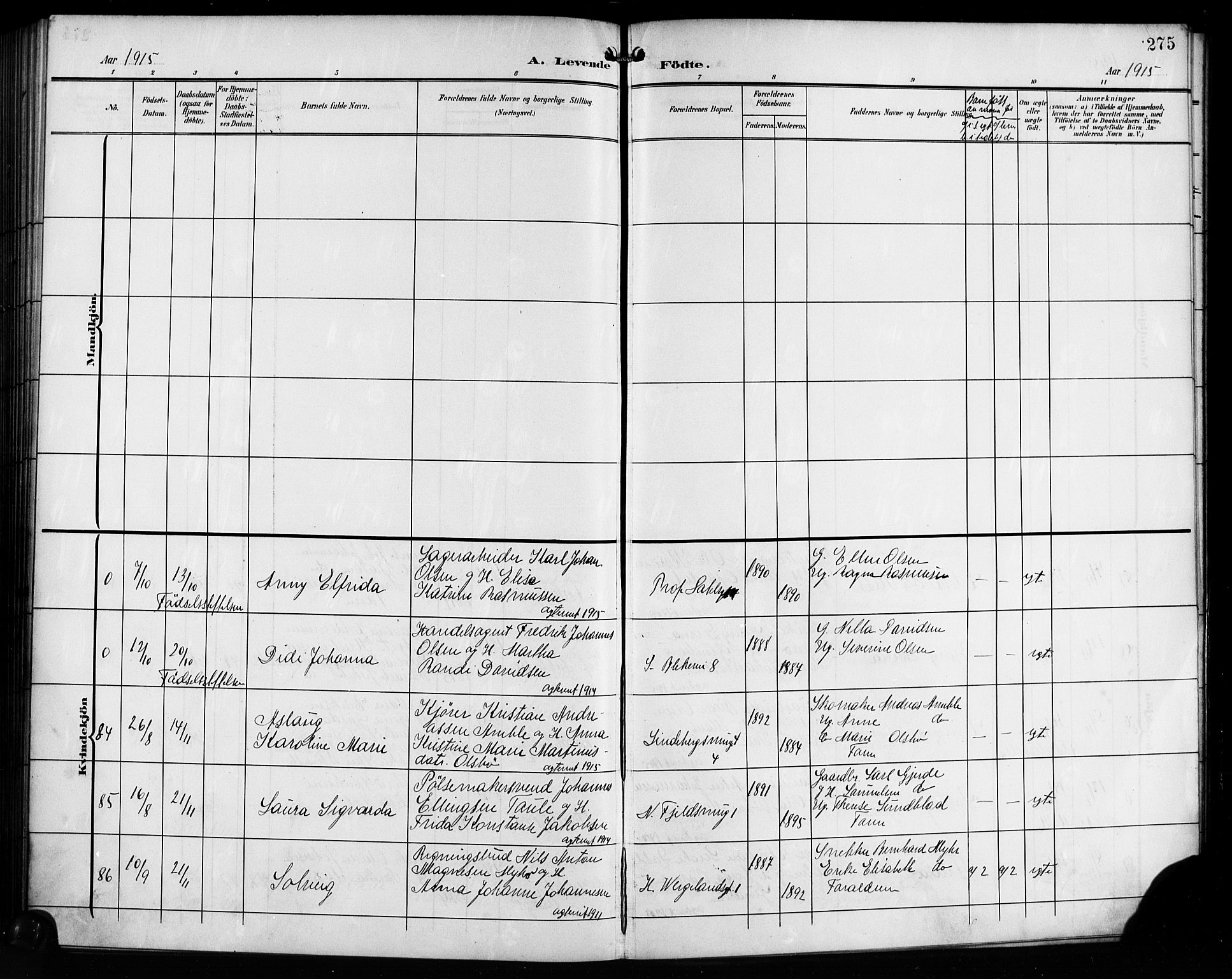 Korskirken sokneprestembete, AV/SAB-A-76101/H/Hab: Parish register (copy) no. B 11, 1905-1916, p. 275