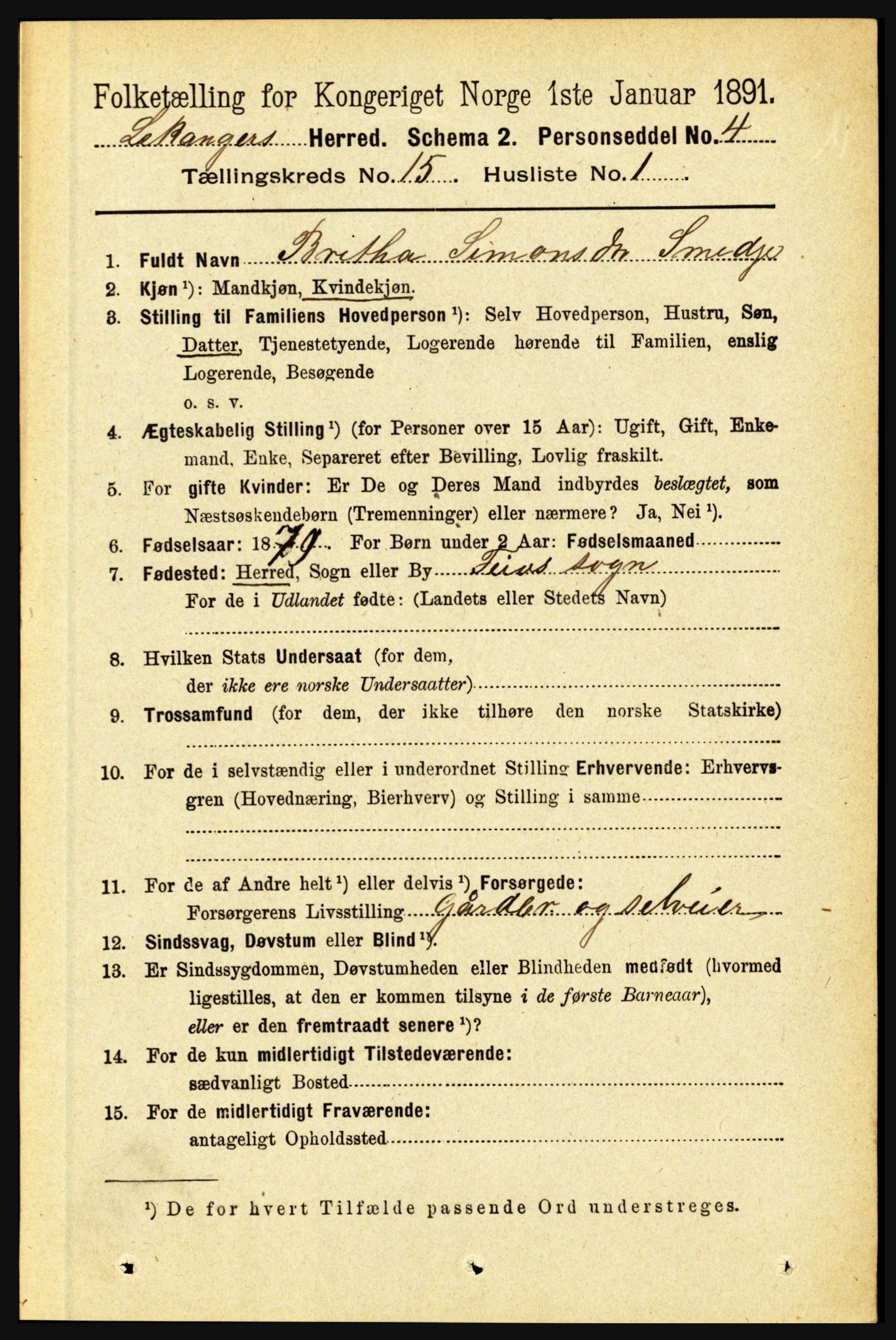 RA, 1891 census for 1419 Leikanger, 1891, p. 2846