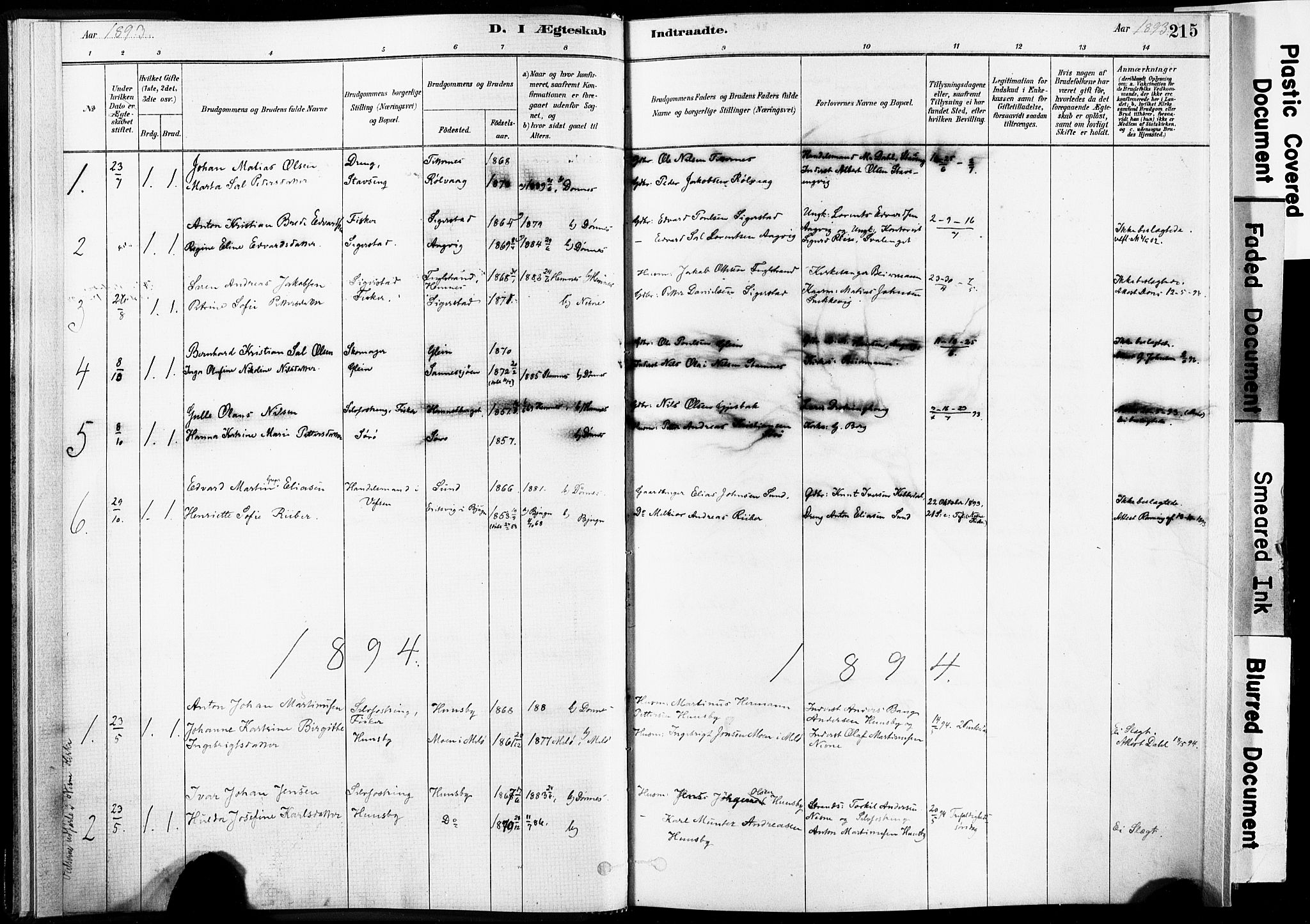 Ministerialprotokoller, klokkerbøker og fødselsregistre - Nordland, AV/SAT-A-1459/835/L0526: Parish register (official) no. 835A03II, 1881-1910, p. 215