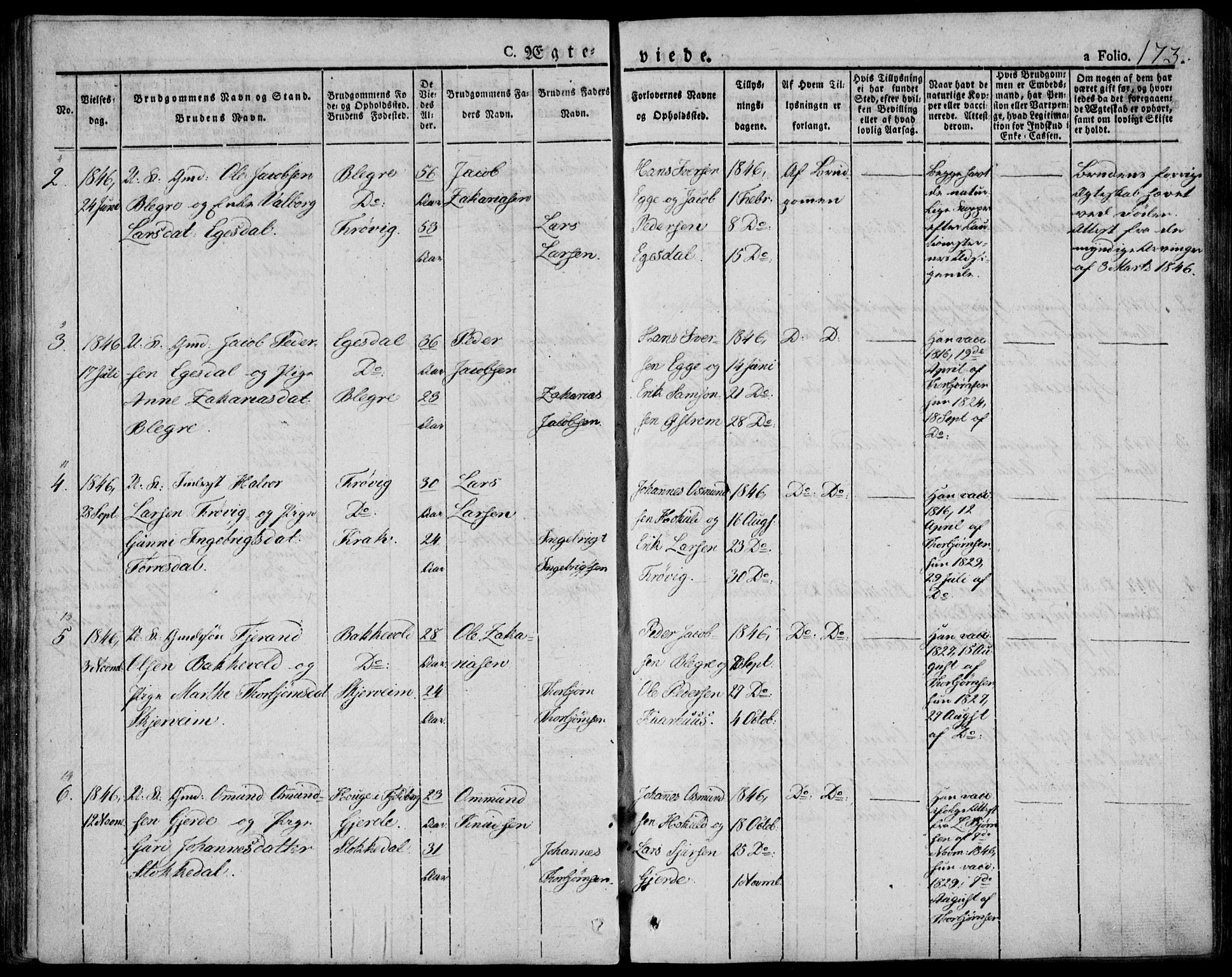 Skjold sokneprestkontor, AV/SAST-A-101847/H/Ha/Haa/L0005: Parish register (official) no. A 5, 1830-1856, p. 173