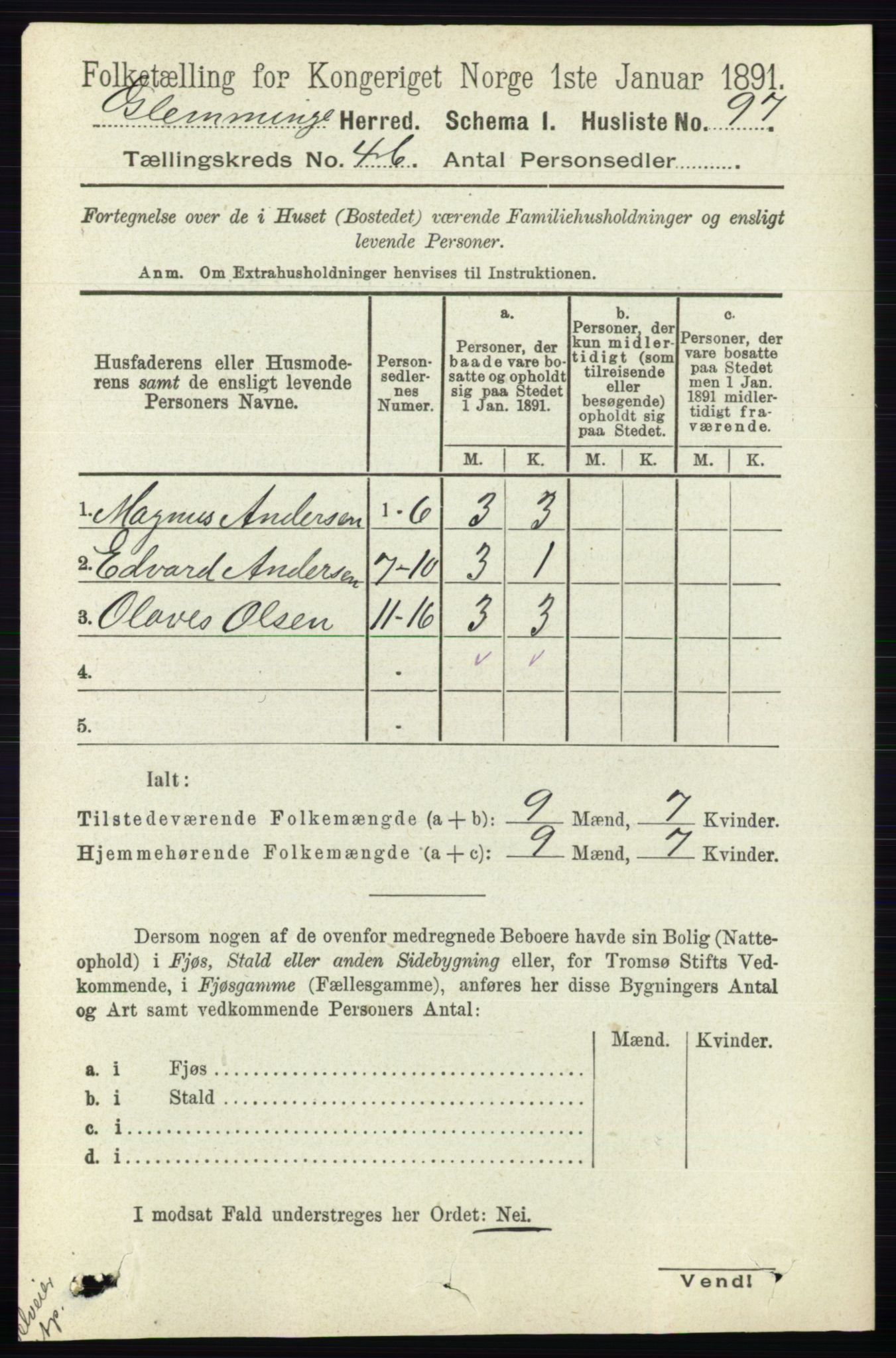 RA, 1891 census for 0132 Glemmen, 1891, p. 4830