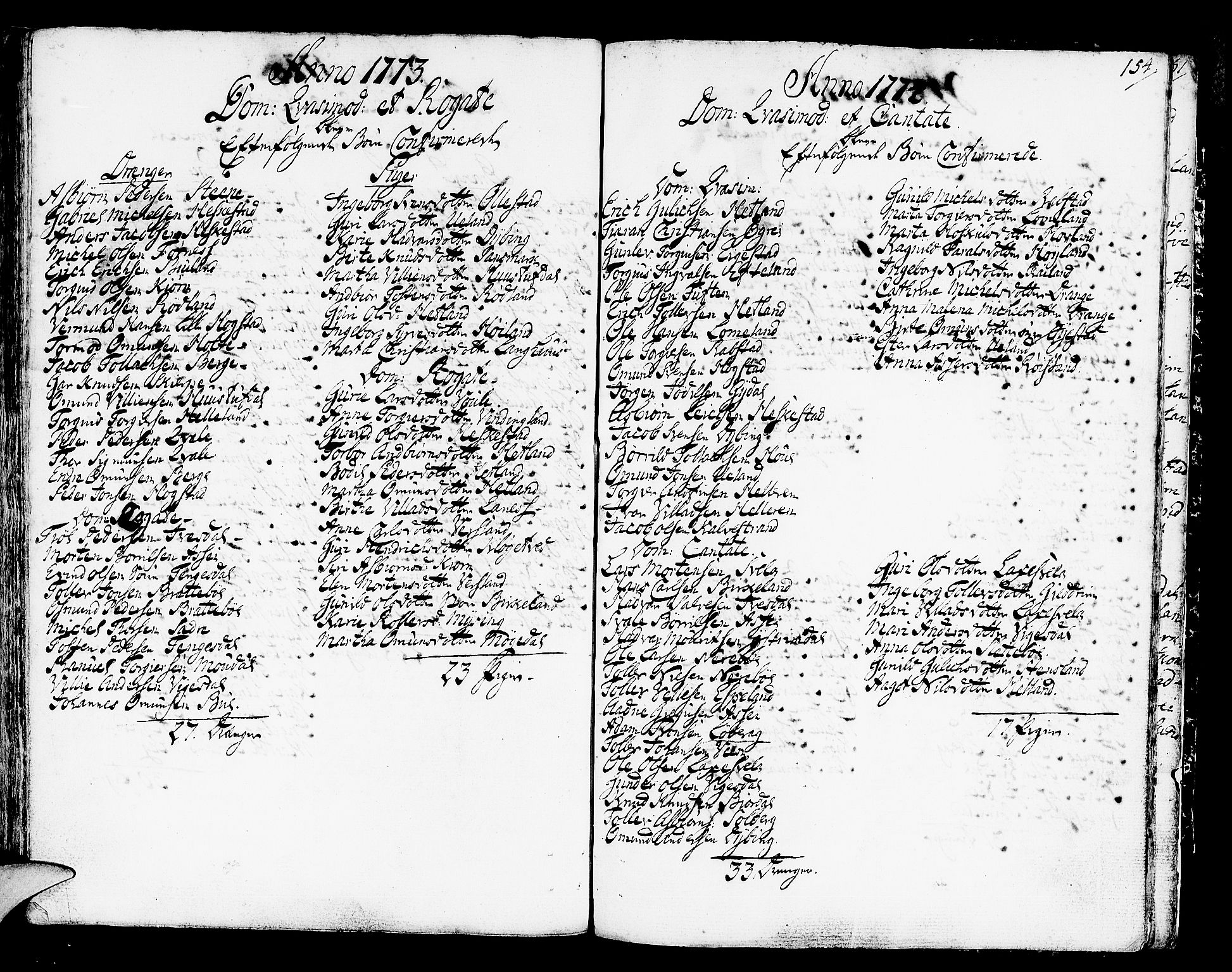 Helleland sokneprestkontor, SAST/A-101810: Parish register (official) no. A 2 /1, 1762-1791, p. 154