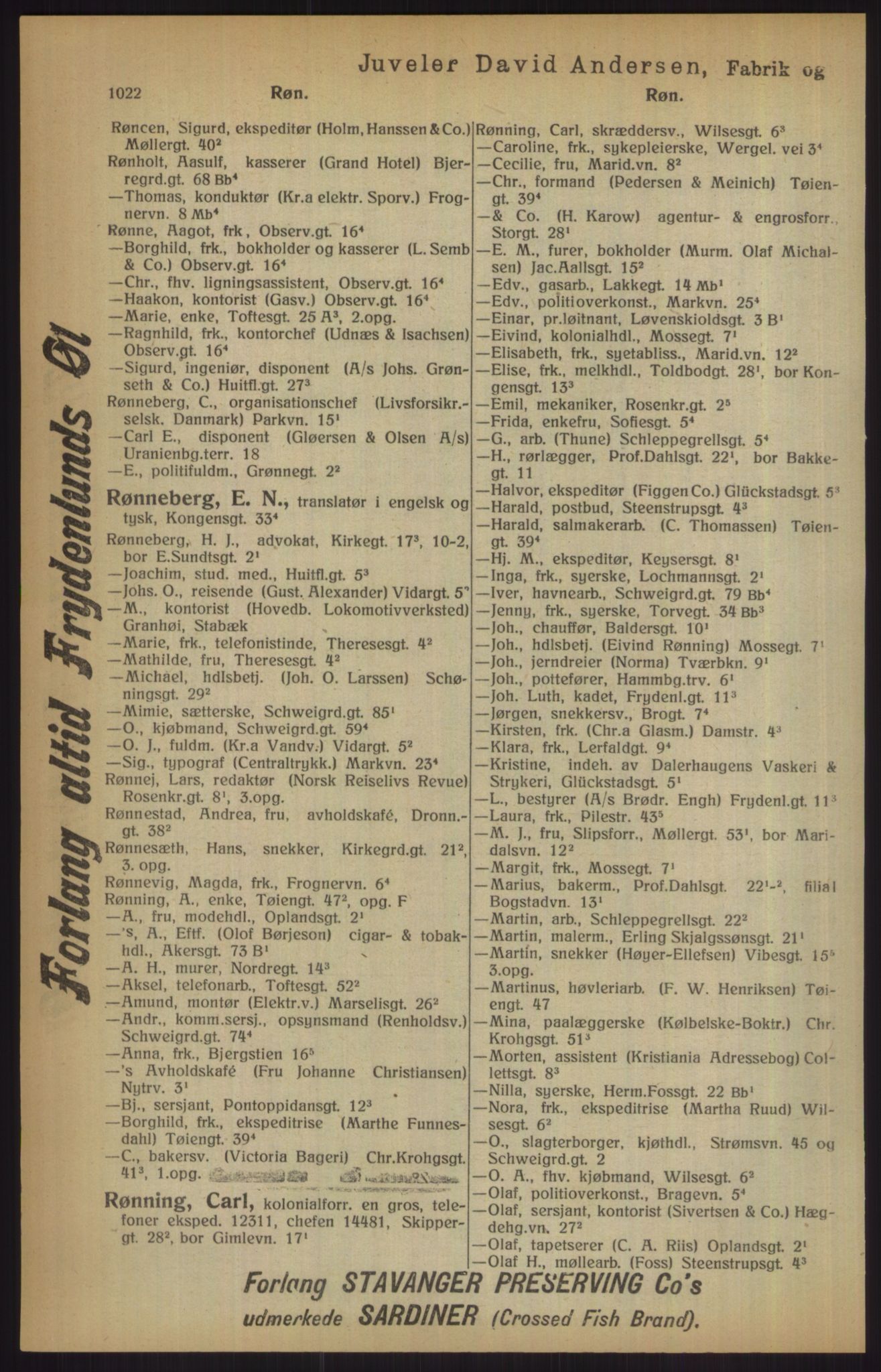 Kristiania/Oslo adressebok, PUBL/-, 1915, p. 1022