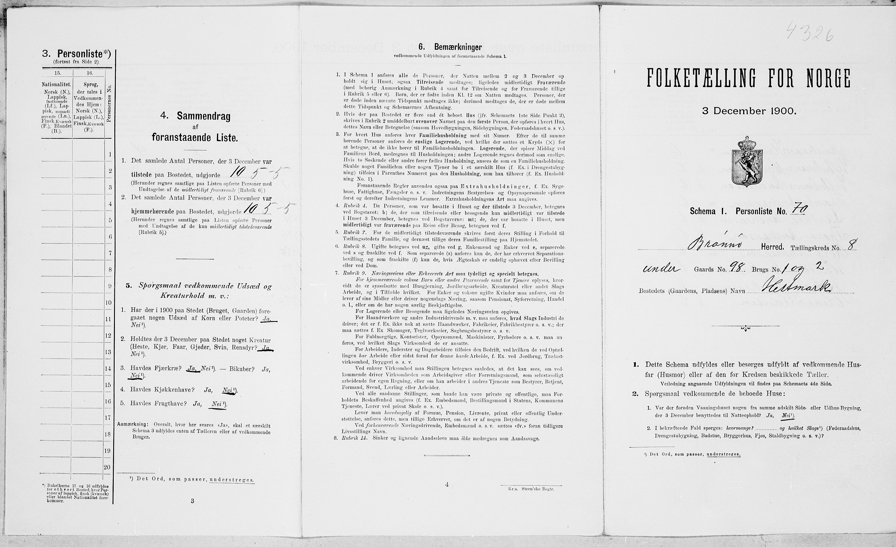 SAT, 1900 census for Brønnøy, 1900, p. 1080