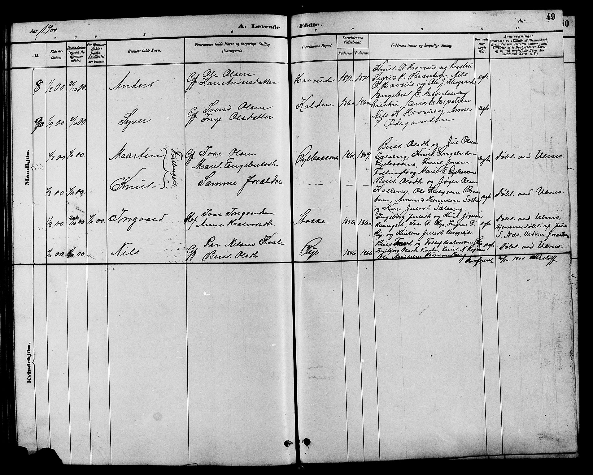 Nord-Aurdal prestekontor, SAH/PREST-132/H/Ha/Hab/L0007: Parish register (copy) no. 7, 1883-1910, p. 49