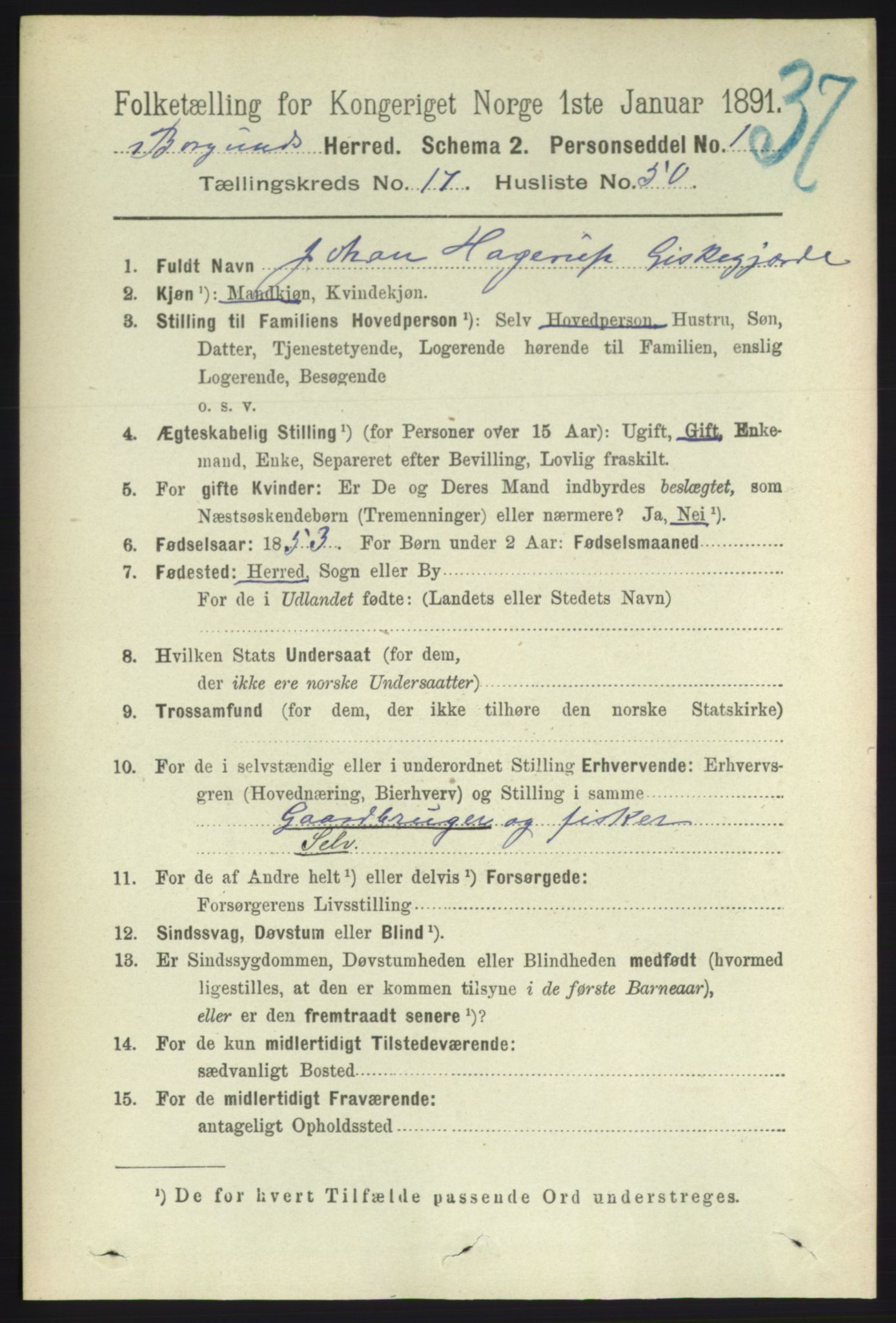 RA, 1891 census for 1531 Borgund, 1891, p. 5336