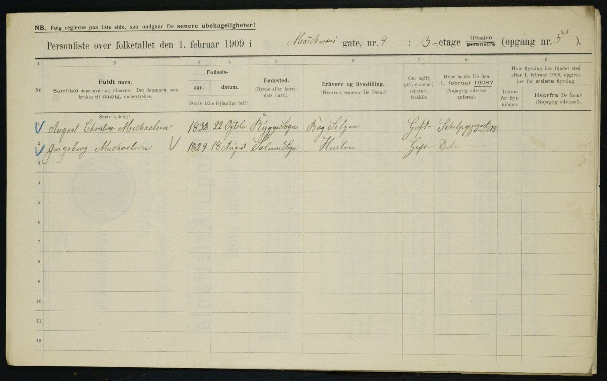 OBA, Municipal Census 1909 for Kristiania, 1909, p. 58769