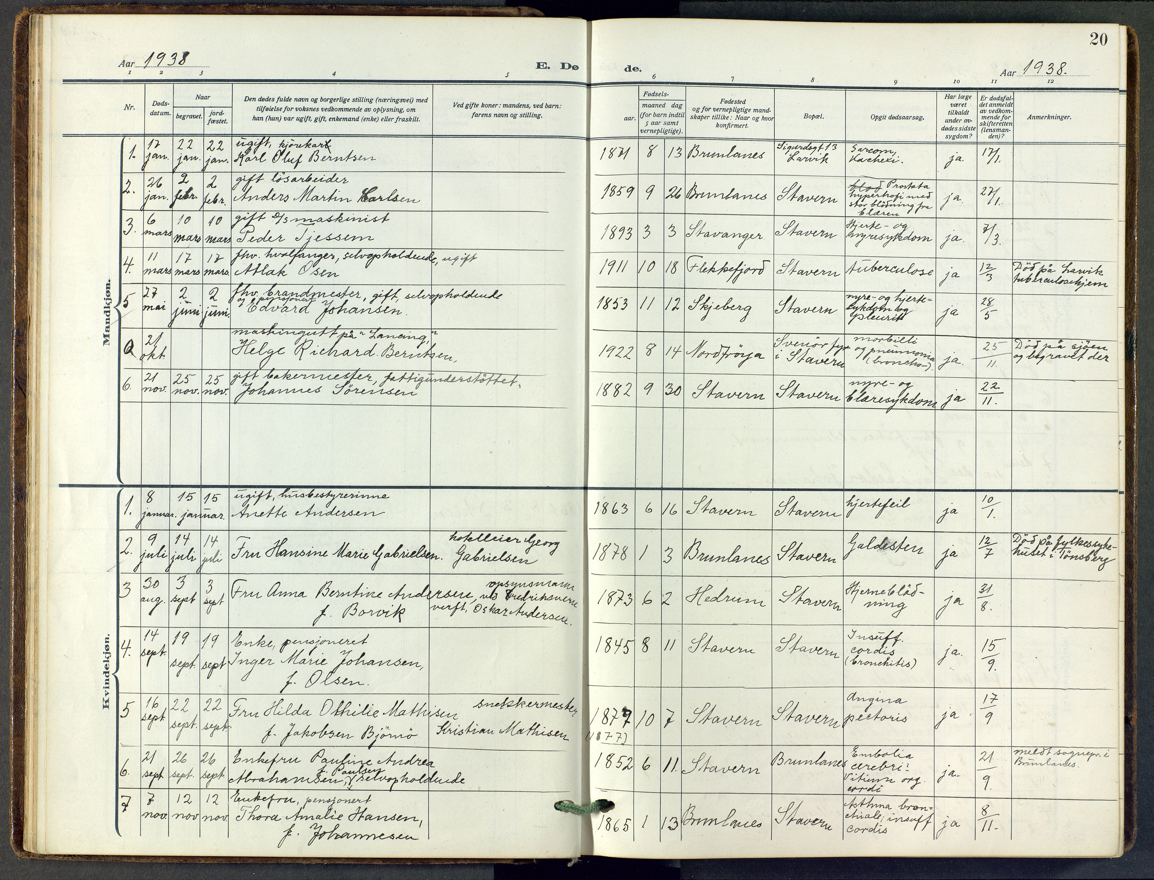 Stavern kirkebøker, AV/SAKO-A-318/F/Fa/L0010: Parish register (official) no. 10, 1916-1967, p. 20