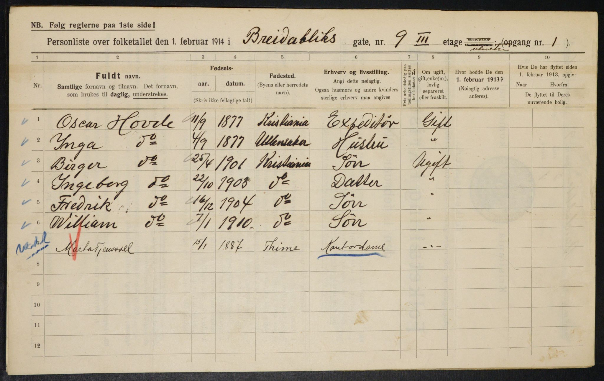 OBA, Municipal Census 1914 for Kristiania, 1914, p. 8126