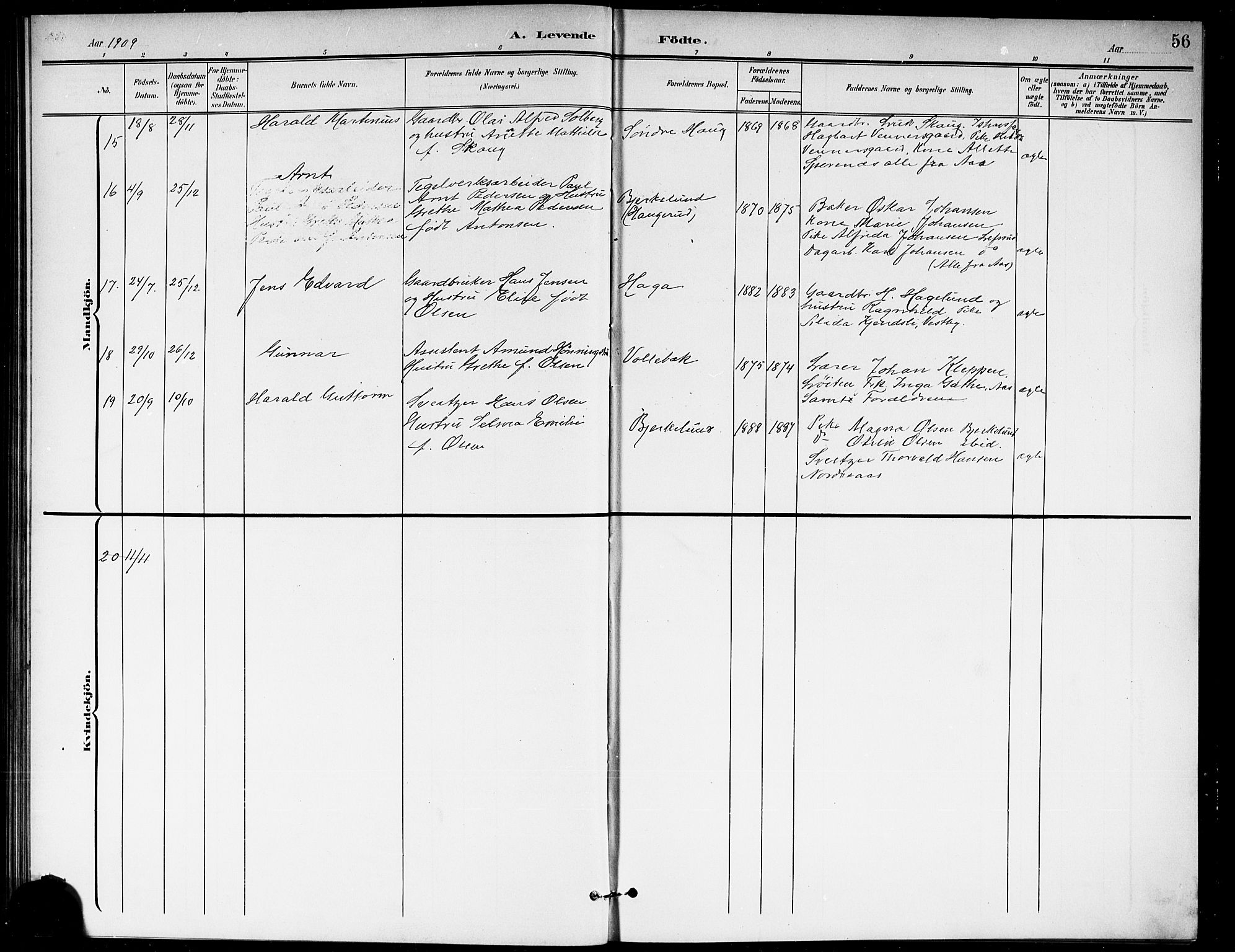 Ås prestekontor Kirkebøker, AV/SAO-A-10894/G/Ga/L0004: Parish register (copy) no. I 4, 1901-1915, p. 56