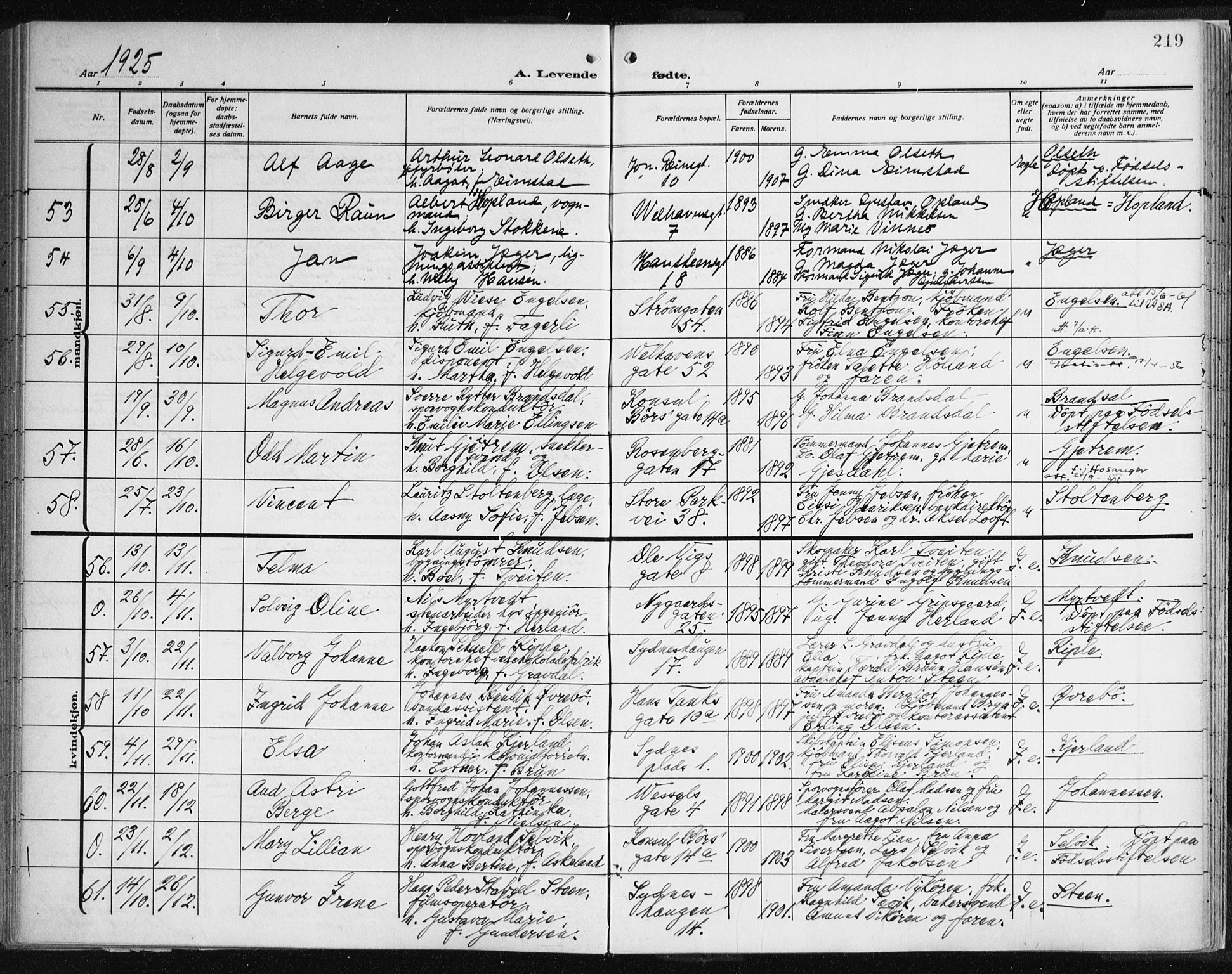 Johanneskirken sokneprestembete, AV/SAB-A-76001/H/Haa: Parish register (official) no. A 3, 1913-1934, p. 219