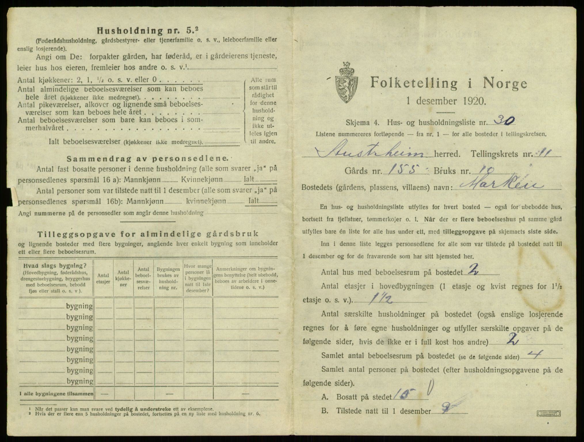 SAB, 1920 census for Austrheim, 1920, p. 589