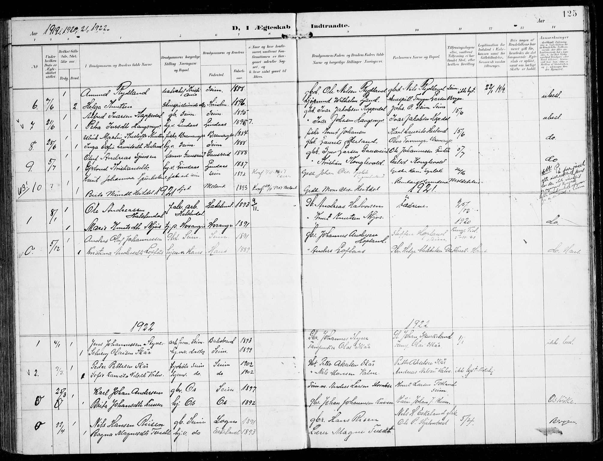 Alversund Sokneprestembete, AV/SAB-A-73901/H/Ha/Haa/Haad/L0004: Parish register (official) no. D 4, 1898-1926, p. 125