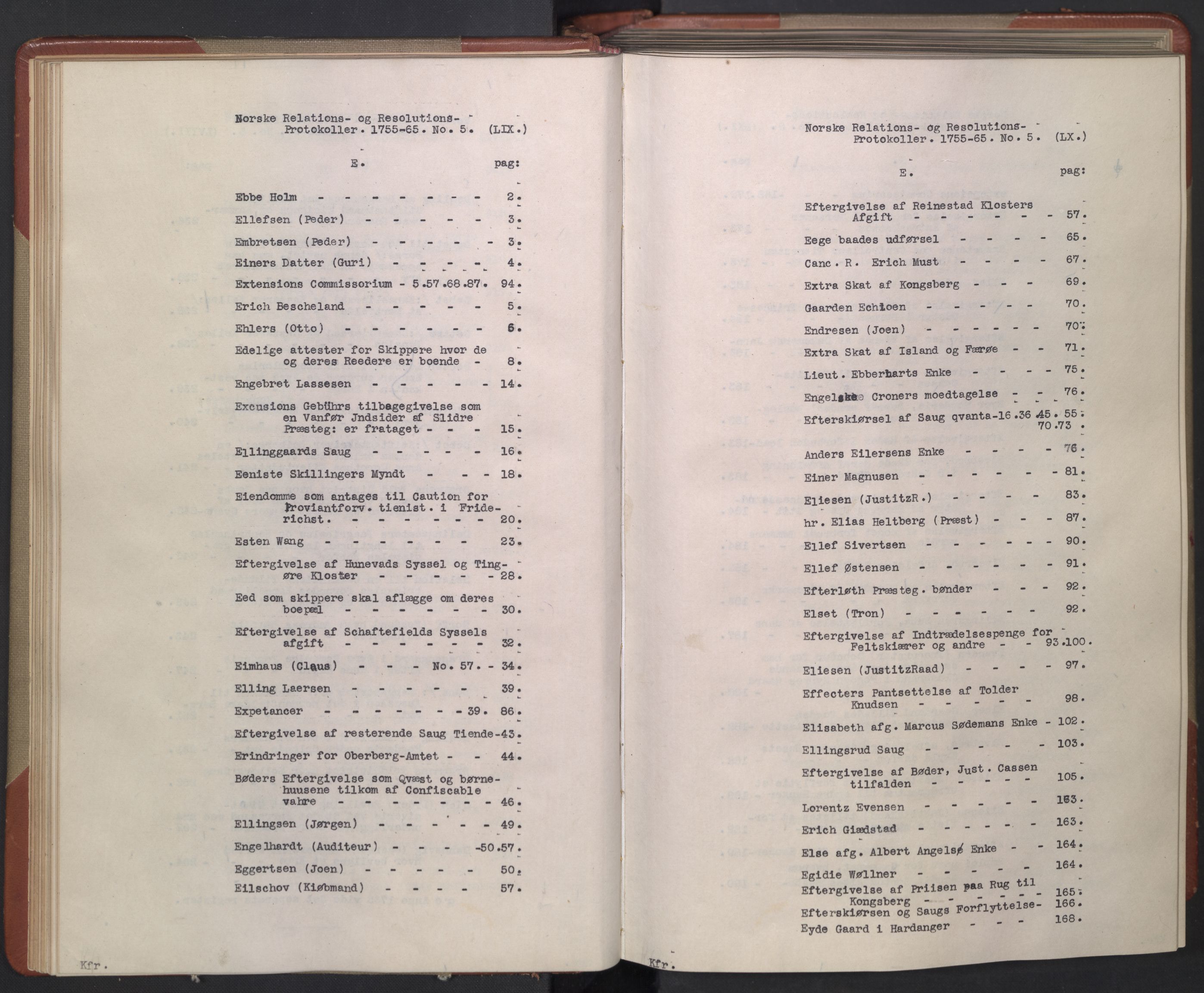 Avskriftsamlingen, AV/RA-EA-4022/F/Fb/L0119: Registratur over norske Relasjons- og  resolusjonsprotokoller, 1755-1765, p. 33