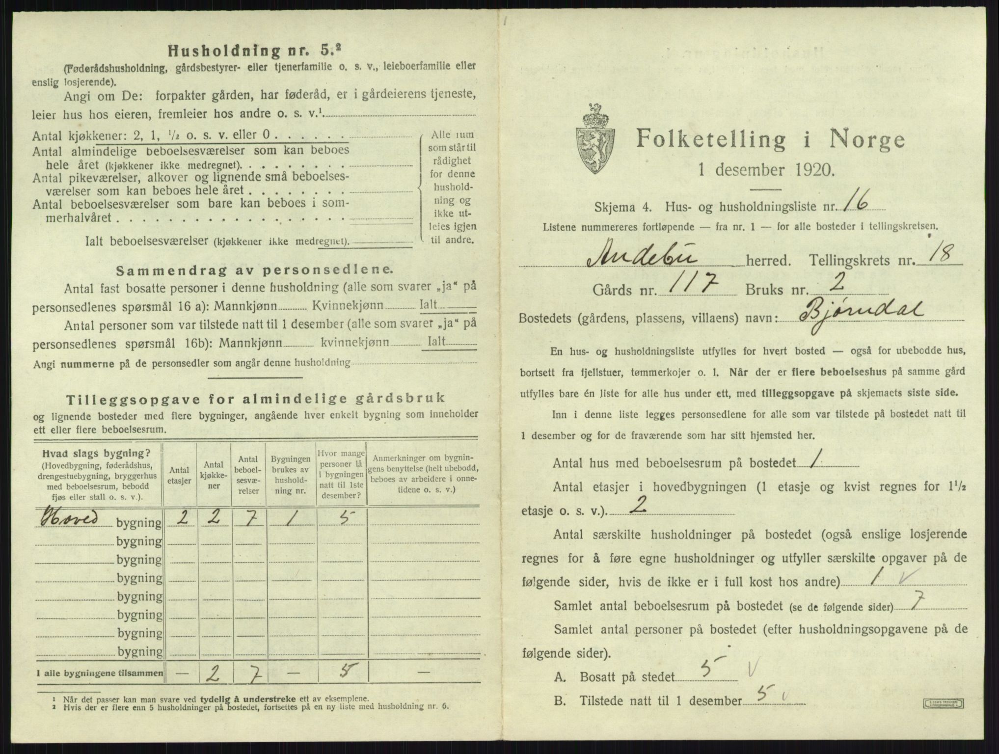 SAKO, 1920 census for Andebu, 1920, p. 1010