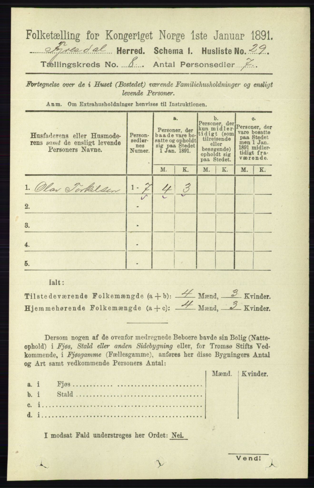 RA, 1891 census for 0831 Fyresdal, 1891, p. 2162