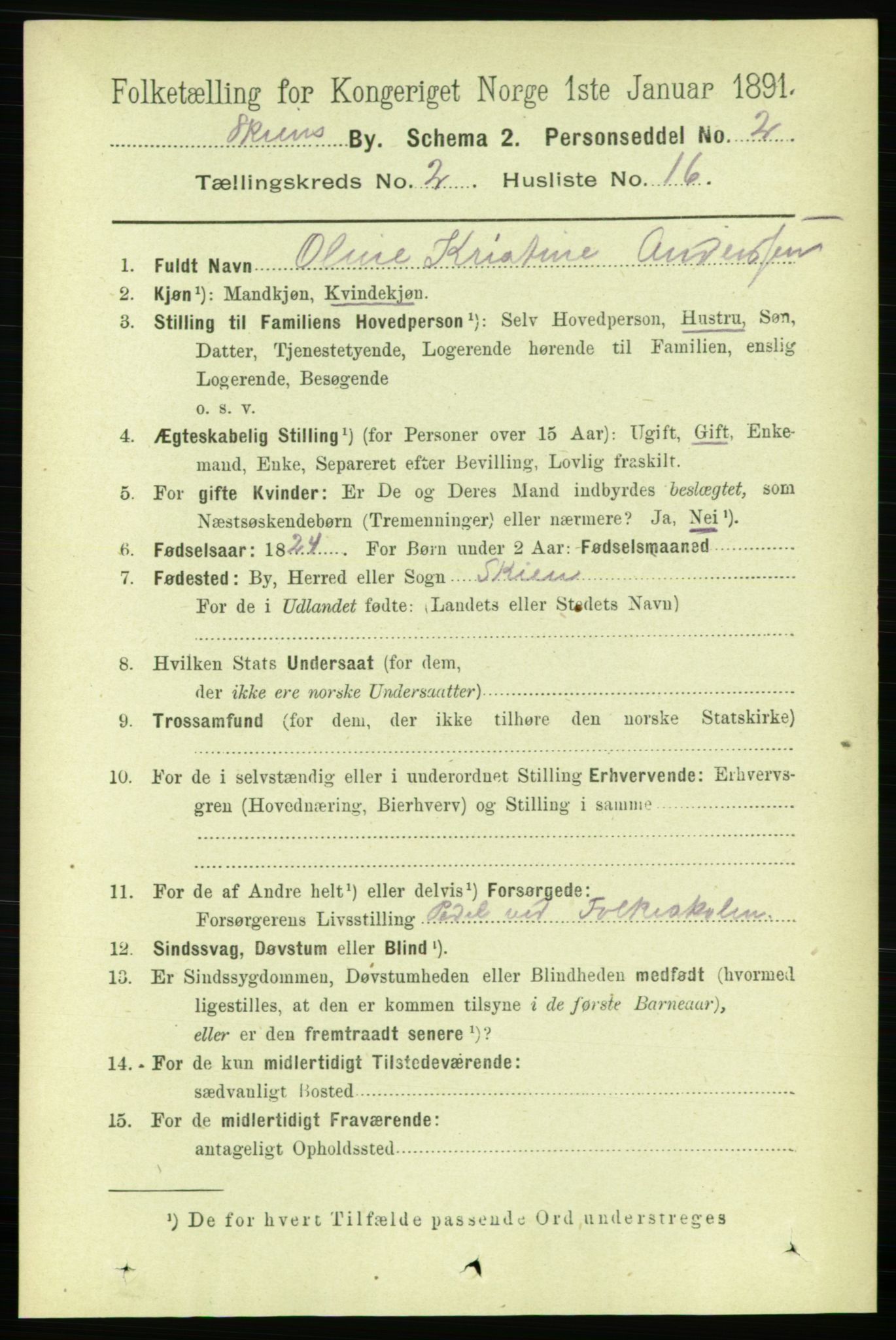 RA, 1891 census for 0806 Skien, 1891, p. 2458