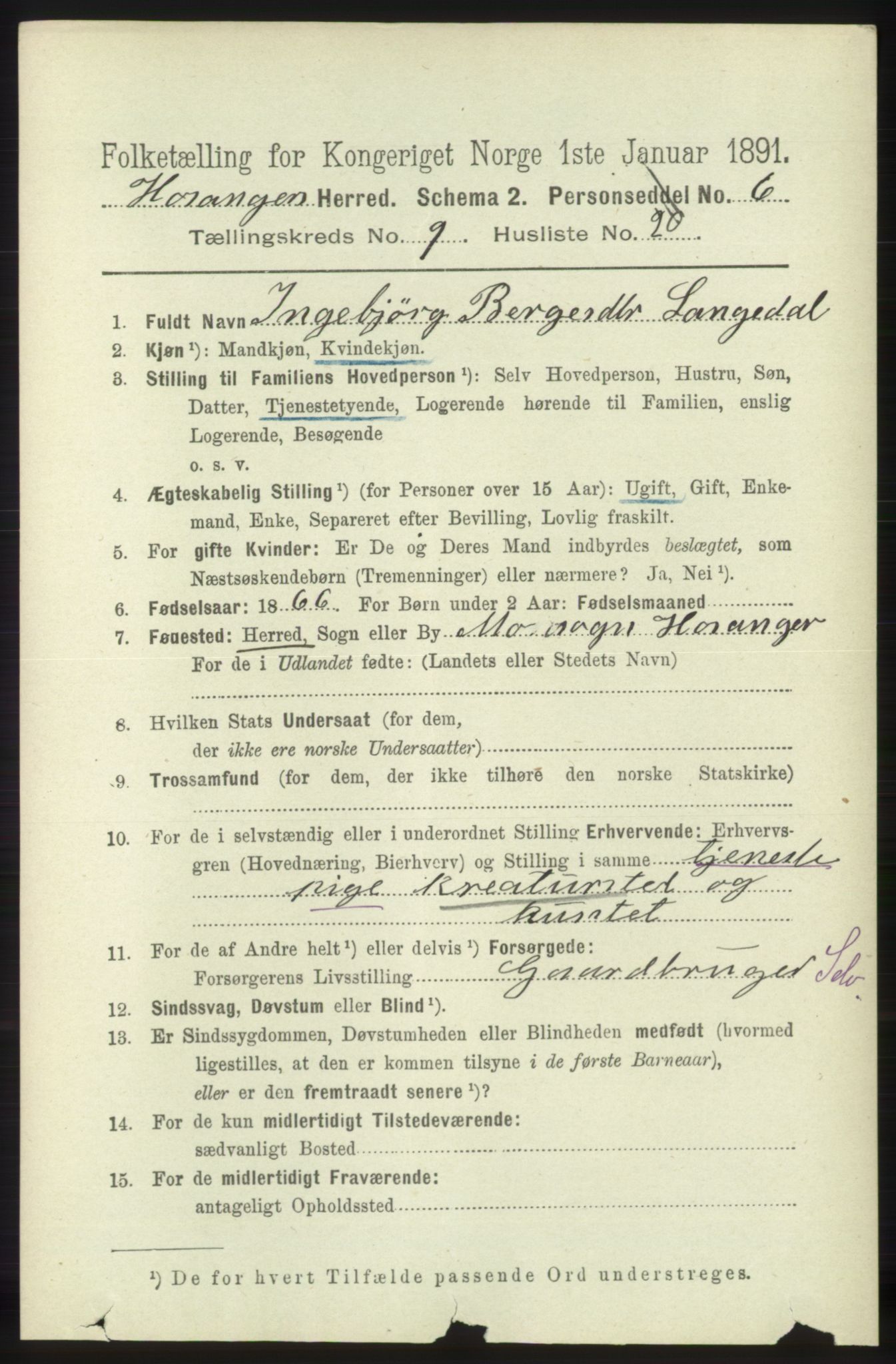 RA, 1891 census for 1253 Hosanger, 1891, p. 3413