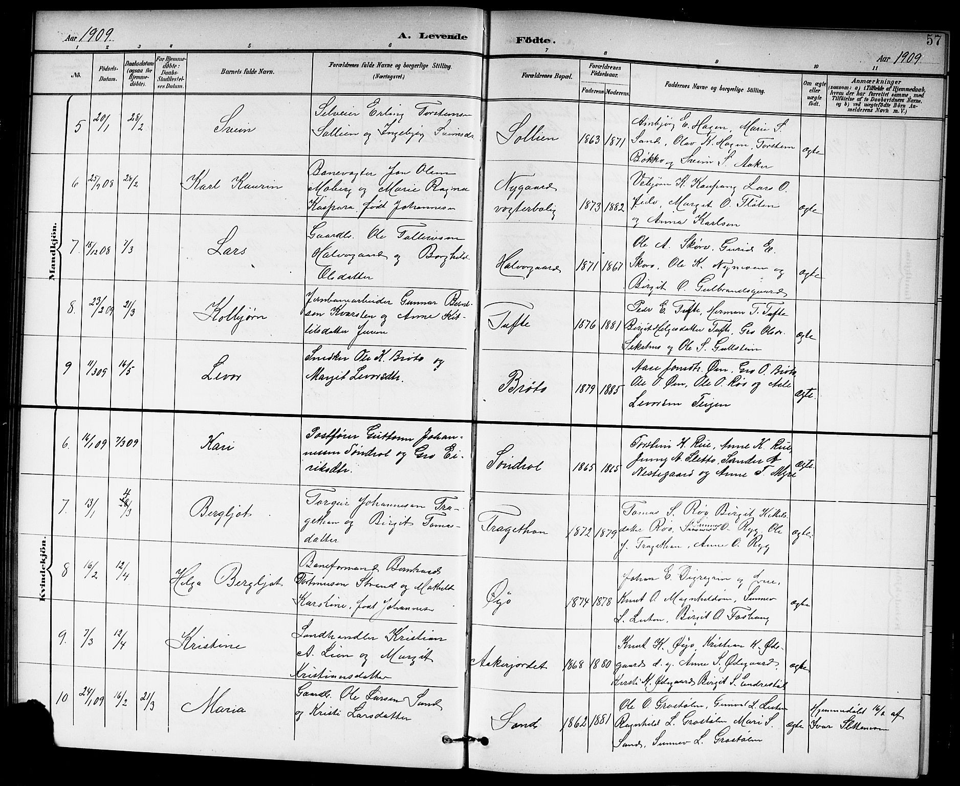 Hol kirkebøker, AV/SAKO-A-227/G/Ga/L0001: Parish register (copy) no. I 1, 1900-1919, p. 57