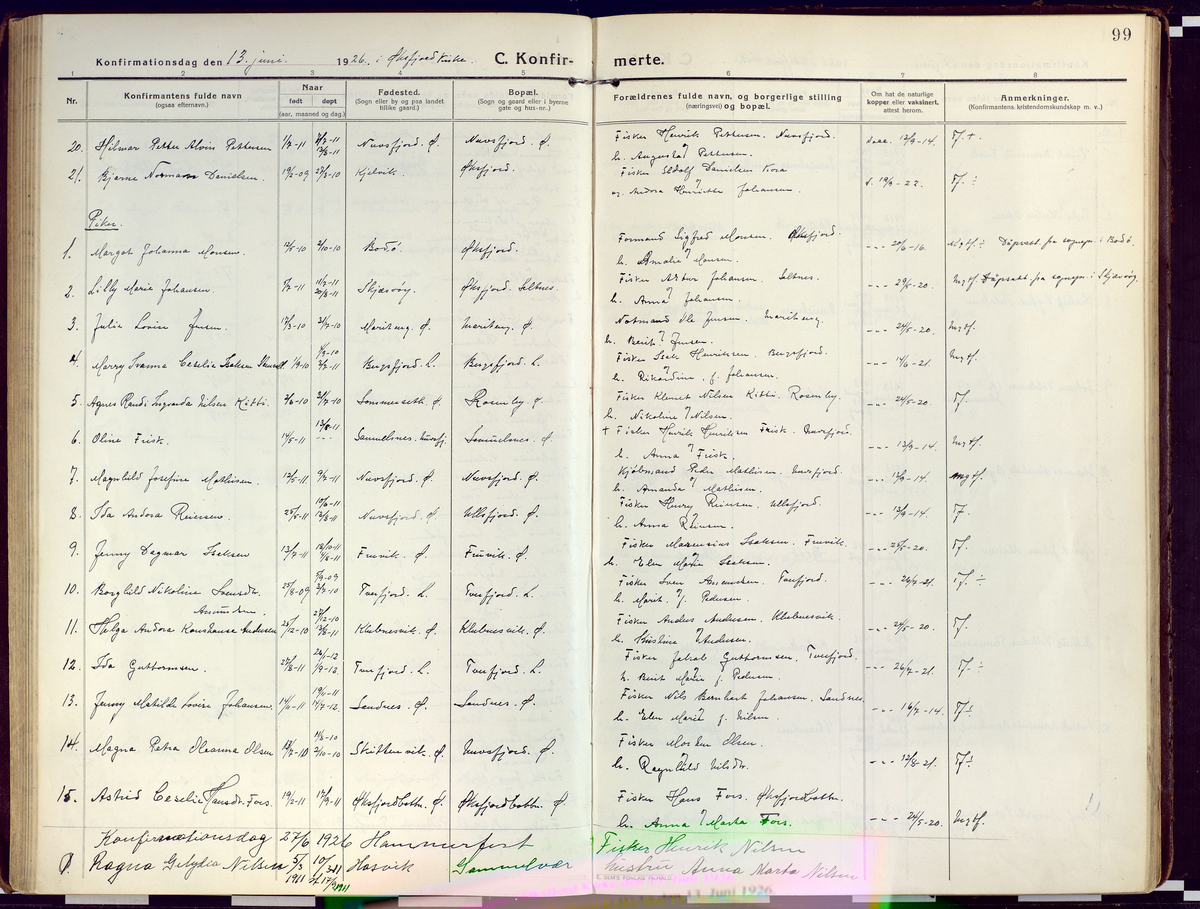 Loppa sokneprestkontor, SATØ/S-1339/H/Ha/L0012kirke: Parish register (official) no. 12, 1917-1932, p. 99