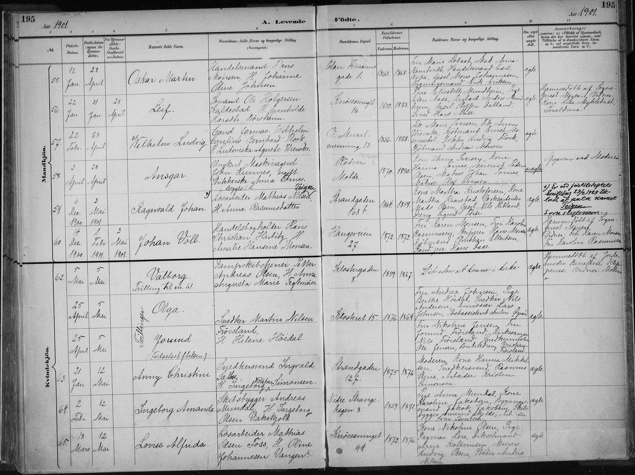 Nykirken Sokneprestembete, AV/SAB-A-77101/H/Haa/L0018: Parish register (official) no. B 6, 1895-1903, p. 195
