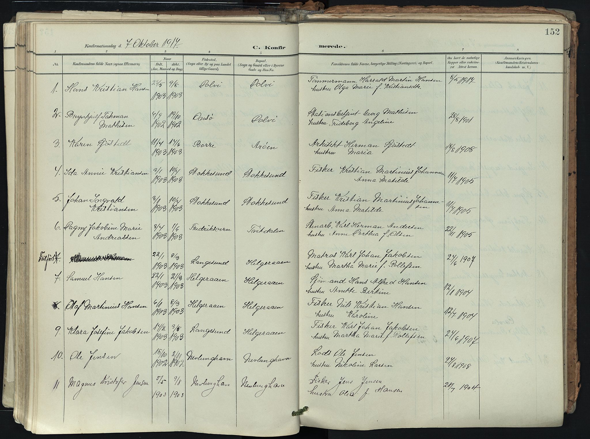 Brunlanes kirkebøker, SAKO/A-342/F/Fb/L0003: Parish register (official) no. II 3, 1900-1922, p. 152