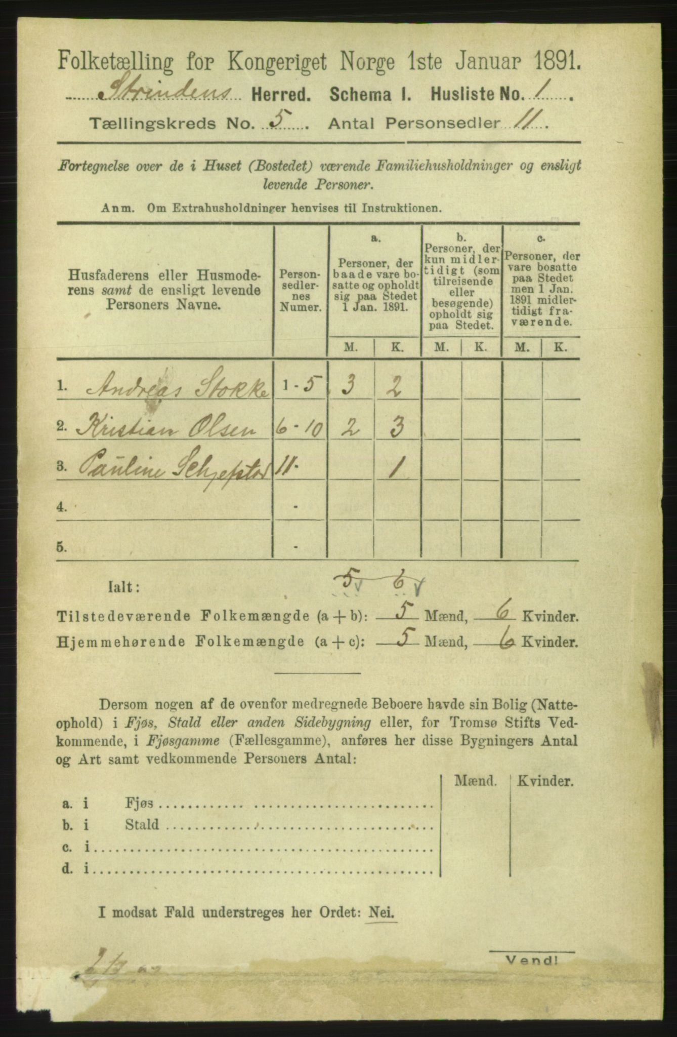 RA, 1891 census for 1660 Strinda, 1891, p. 4145