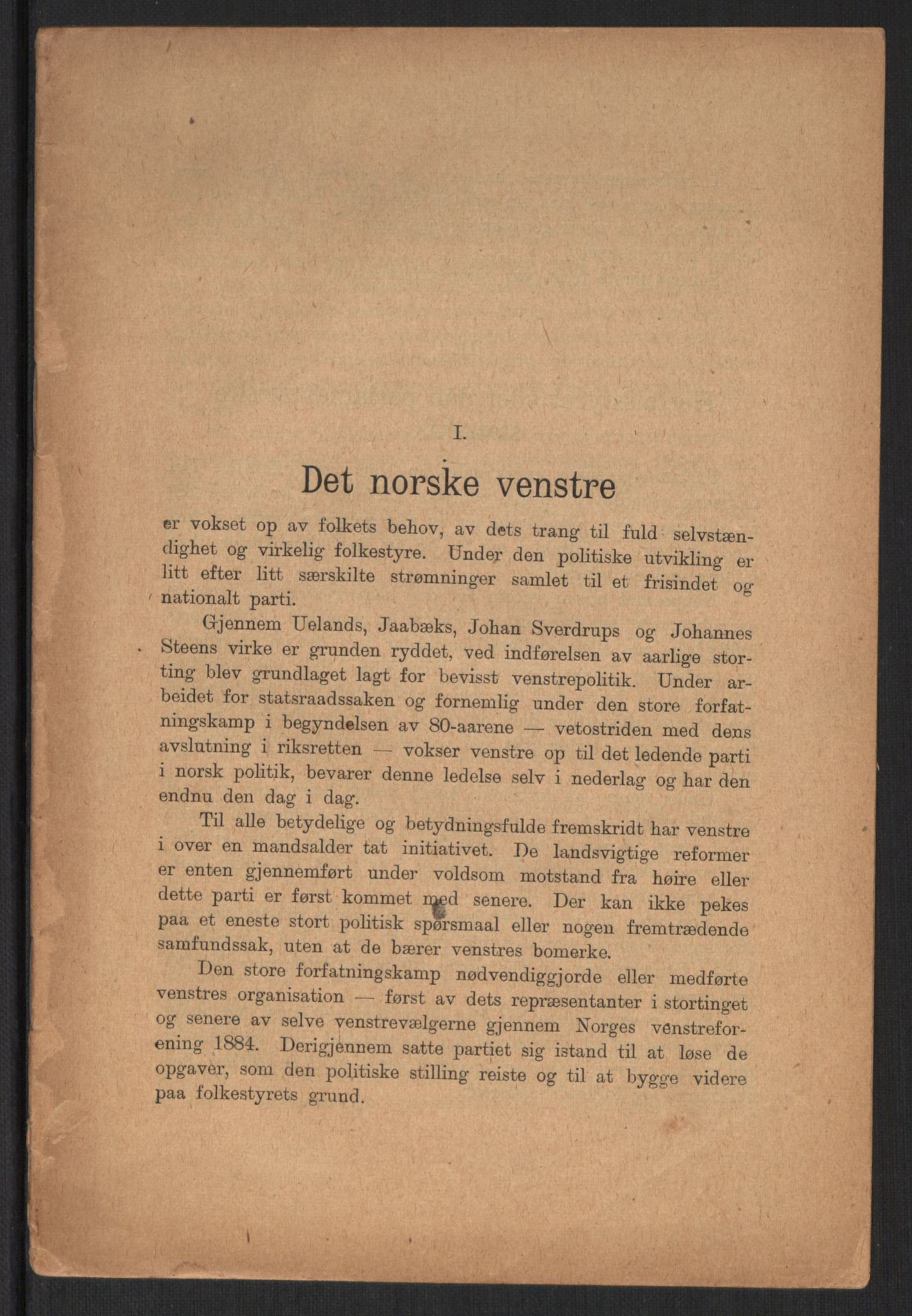 Venstres Hovedorganisasjon, RA/PA-0876/X/L0001: De eldste skrifter, 1860-1936, p. 827