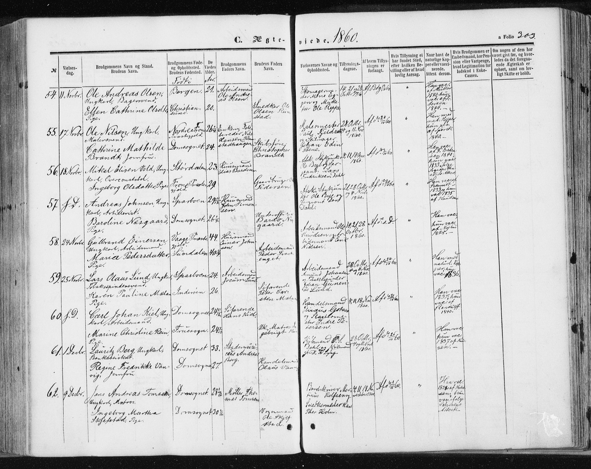 Ministerialprotokoller, klokkerbøker og fødselsregistre - Sør-Trøndelag, SAT/A-1456/602/L0115: Parish register (official) no. 602A13, 1860-1872, p. 303