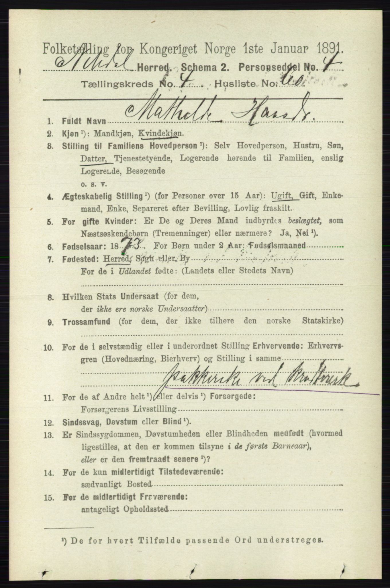RA, 1891 census for 0233 Nittedal, 1891, p. 2030