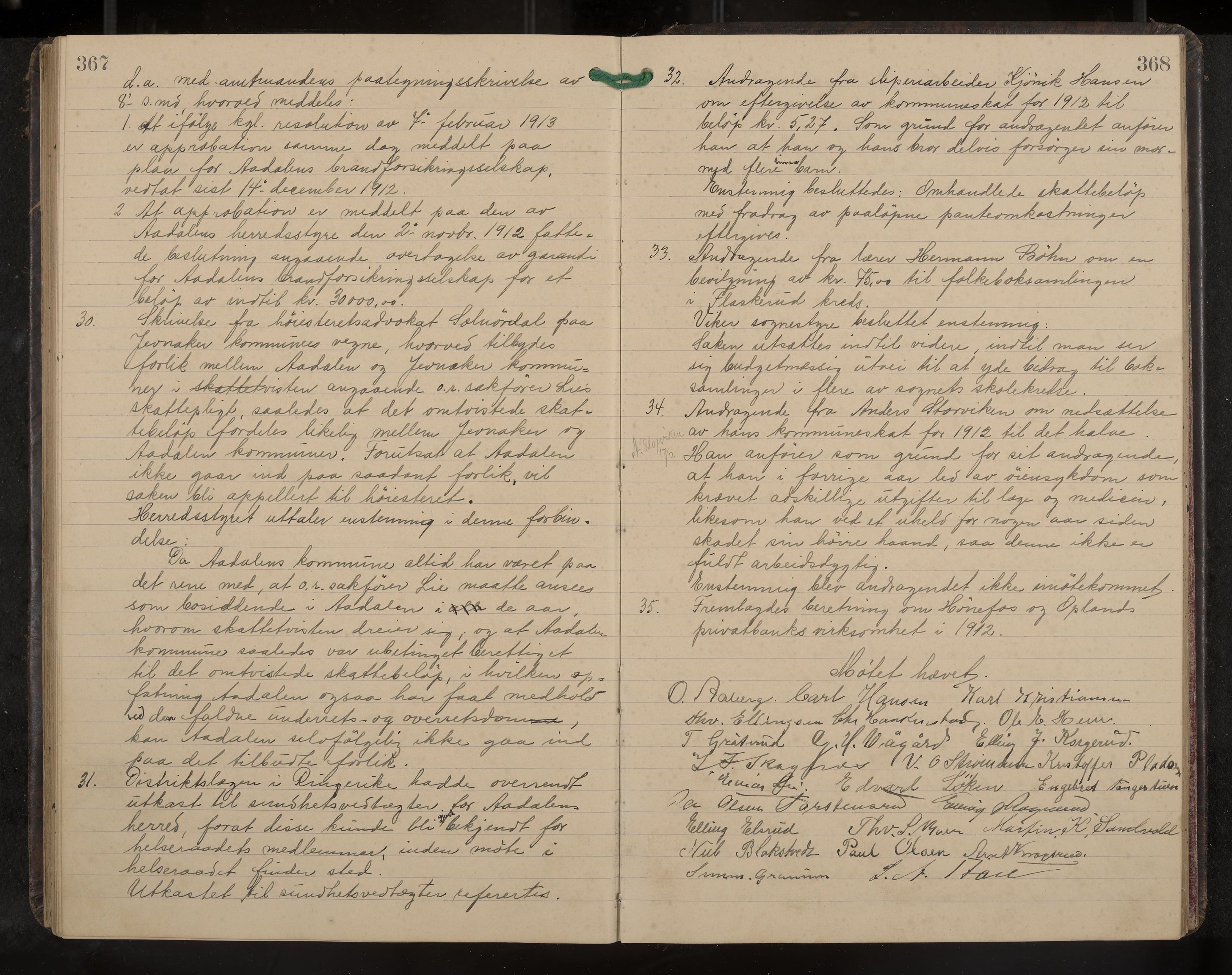 Ådal formannskap og sentraladministrasjon, IKAK/0614021/A/Aa/L0003: Møtebok, 1907-1914, p. 367-368