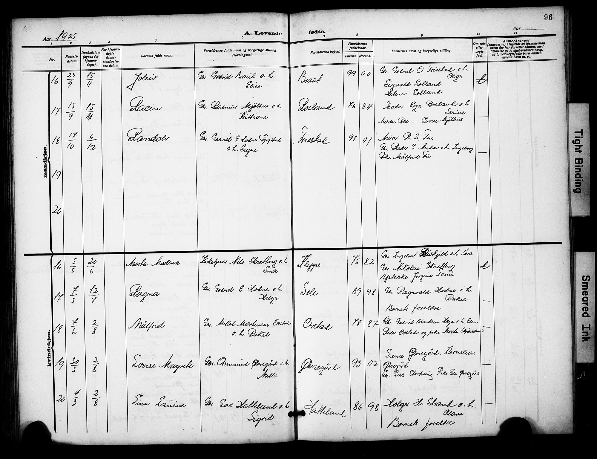 Klepp sokneprestkontor, AV/SAST-A-101803/001/3/30BB/L0007: Parish register (copy) no. B 7, 1908-1934, p. 96