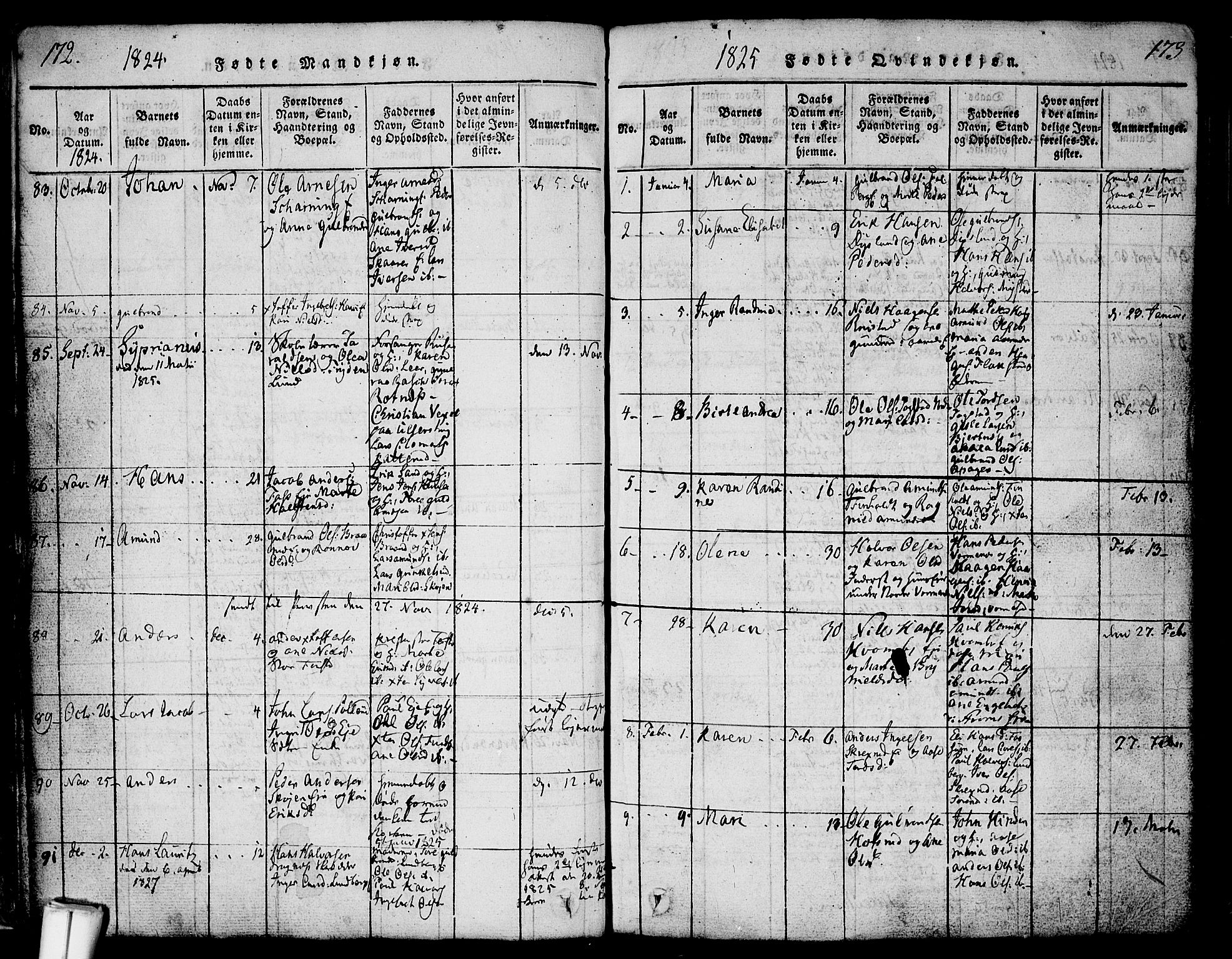 Nes prestekontor Kirkebøker, AV/SAO-A-10410/F/Fa/L0005: Parish register (official) no. I 5, 1815-1835, p. 172-173