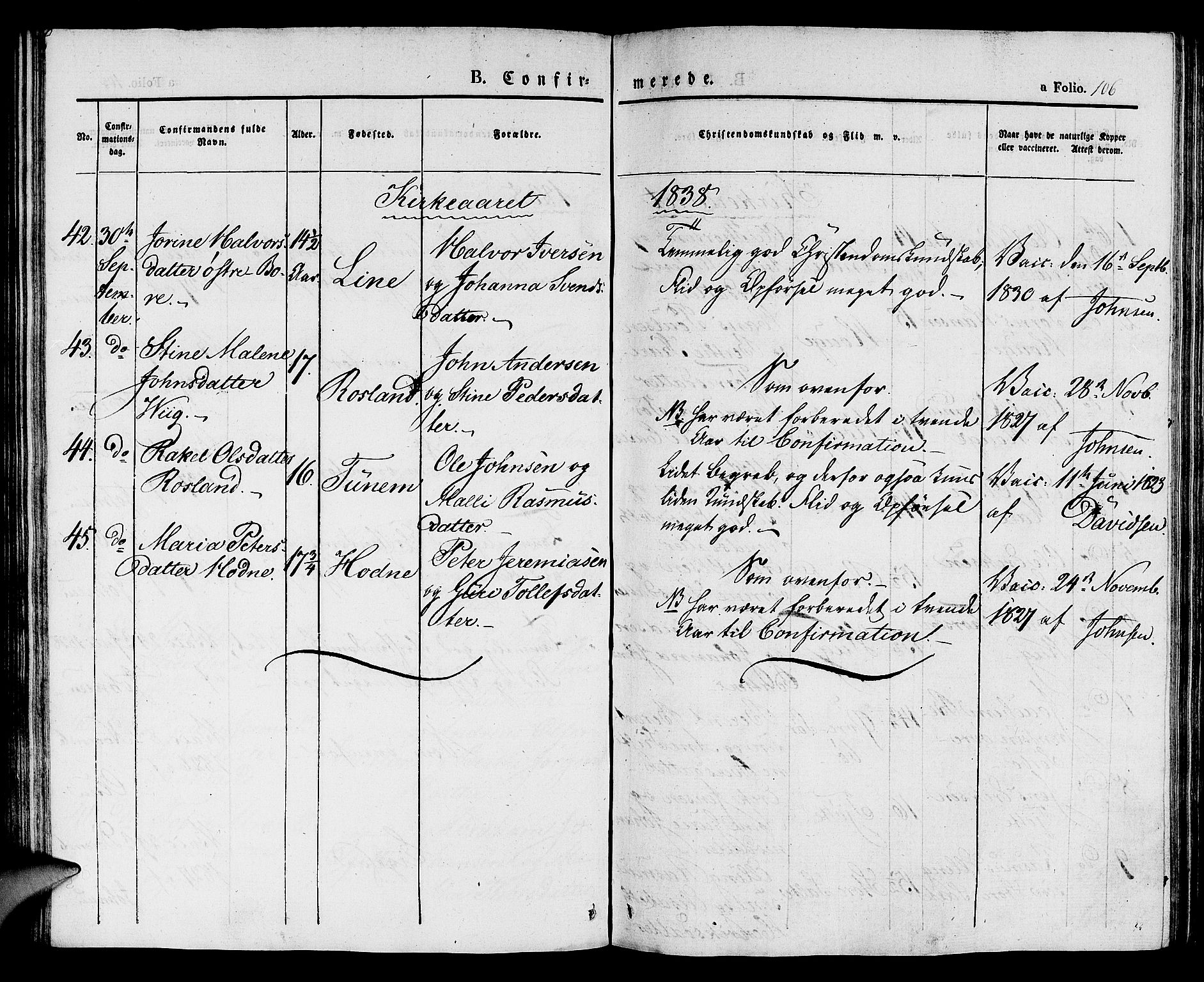Klepp sokneprestkontor, SAST/A-101803/001/3/30BA/L0003: Parish register (official) no. A 3, 1833-1842, p. 106