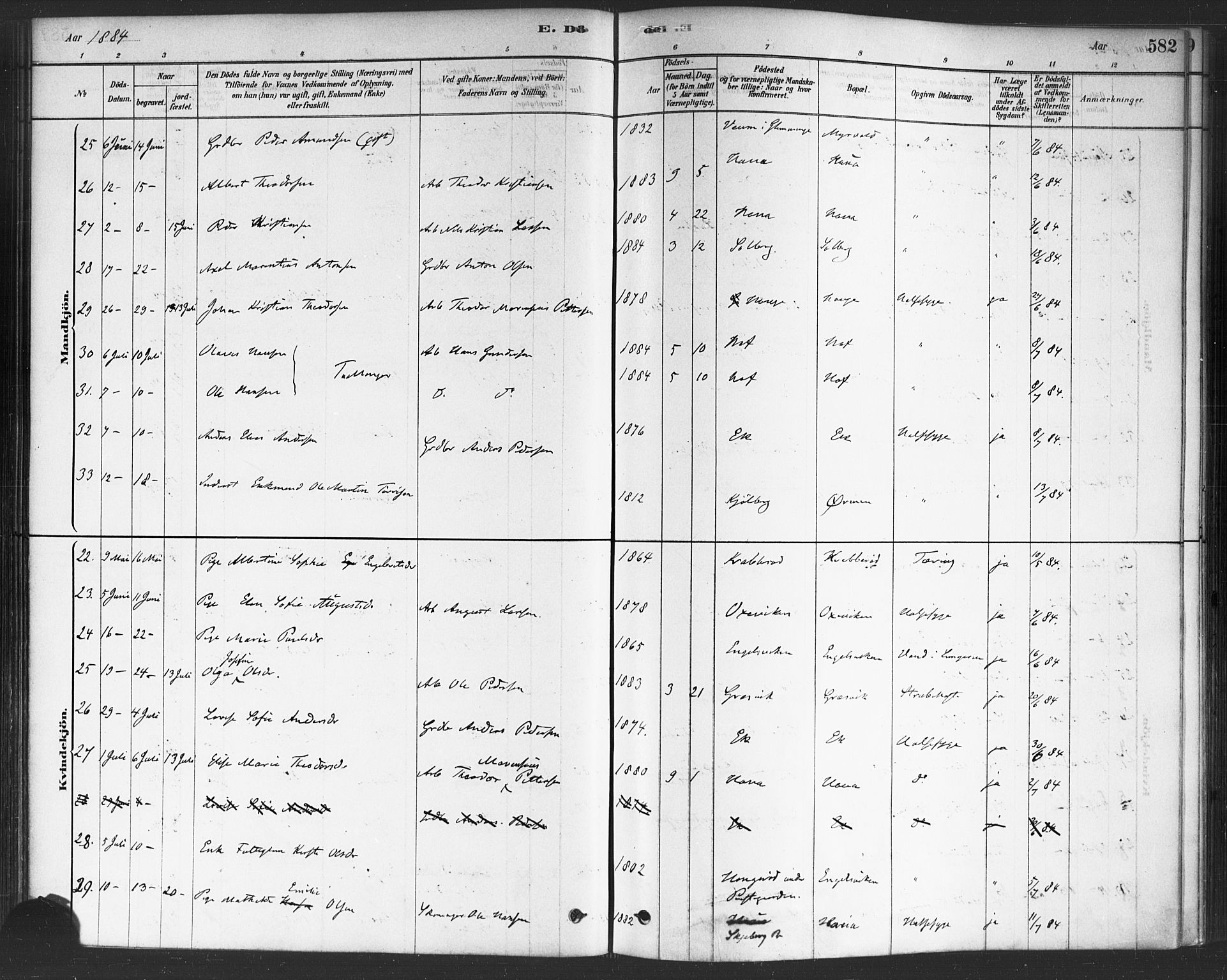 Onsøy prestekontor Kirkebøker, SAO/A-10914/F/Fa/L0006: Parish register (official) no. I 6, 1878-1898, p. 582