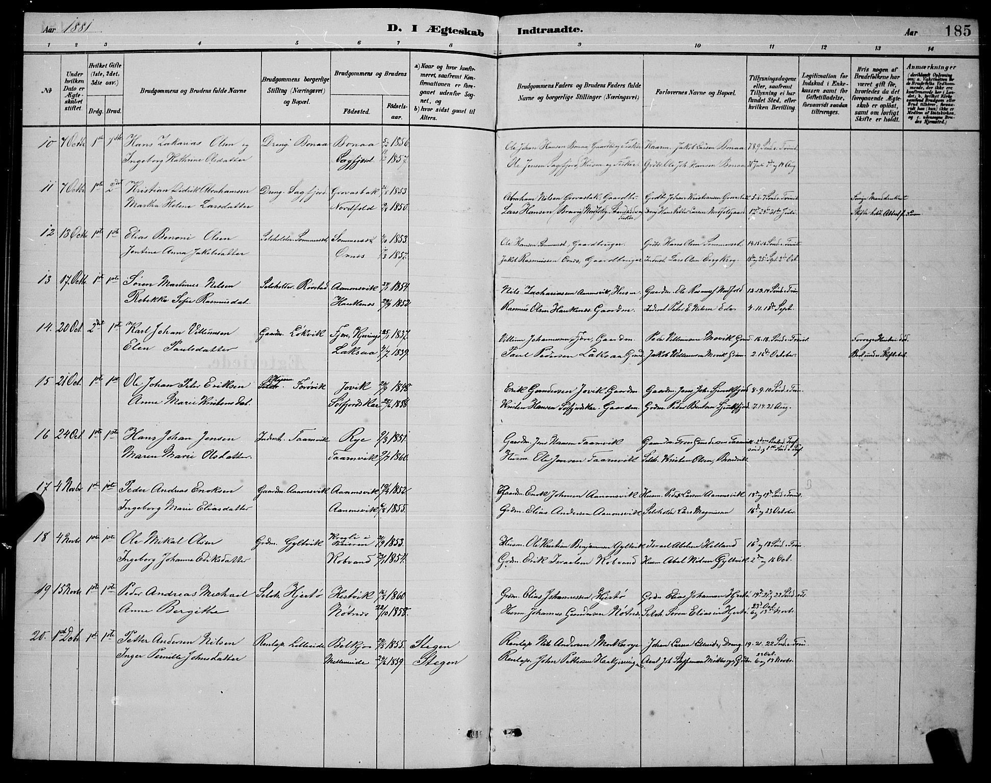 Ministerialprotokoller, klokkerbøker og fødselsregistre - Nordland, AV/SAT-A-1459/853/L0772: Parish register (official) no. 853A11, 1881-1900, p. 185