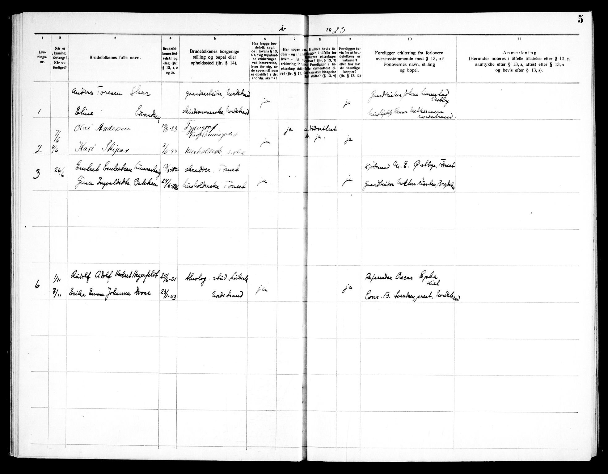 Døves menighet Oslo prestekontor kirkebøker, AV/SAO-A-11064/H/L0001: Banns register no. 1, 1919-1972, p. 5