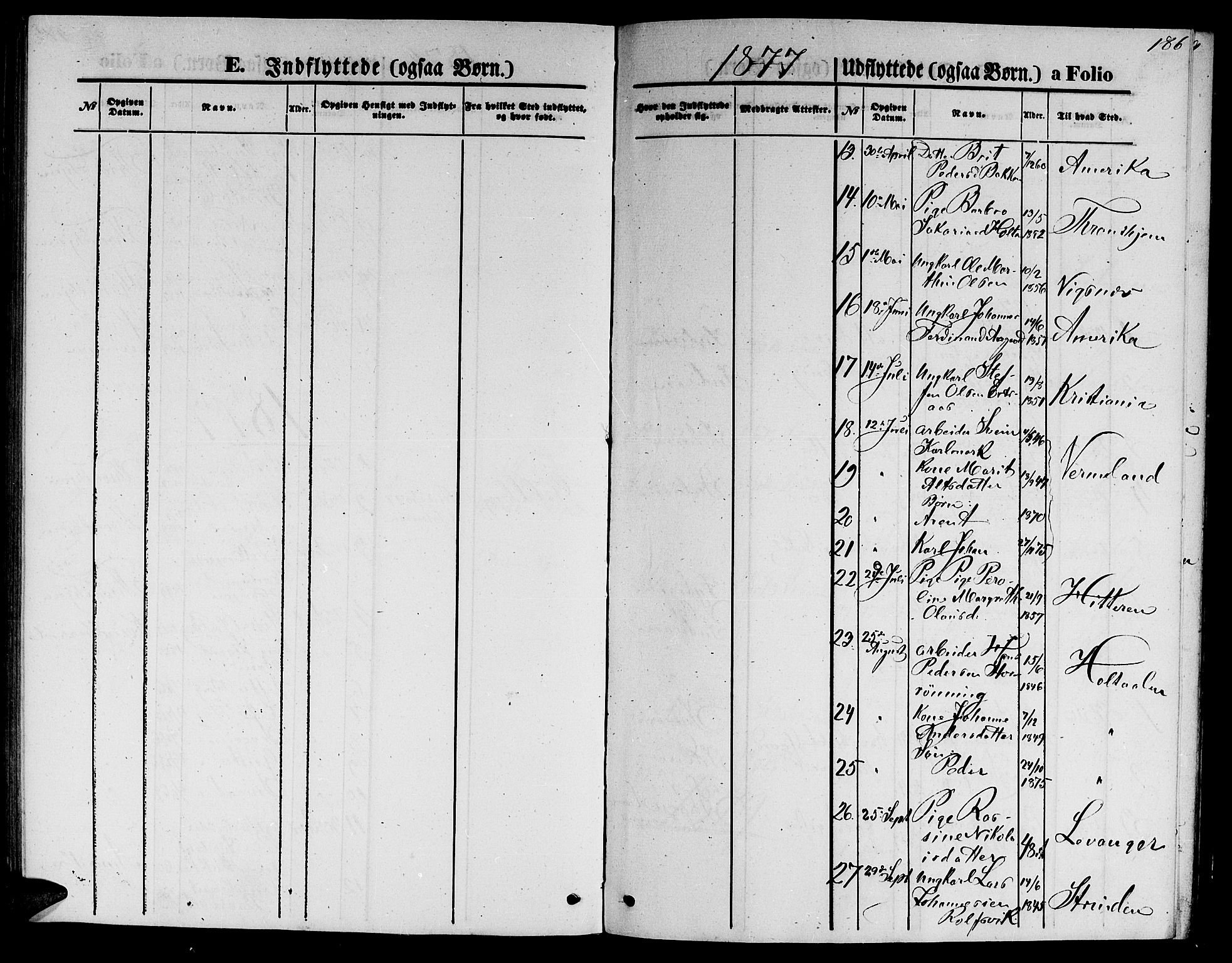 Ministerialprotokoller, klokkerbøker og fødselsregistre - Nord-Trøndelag, AV/SAT-A-1458/722/L0225: Parish register (copy) no. 722C01, 1871-1888, p. 186