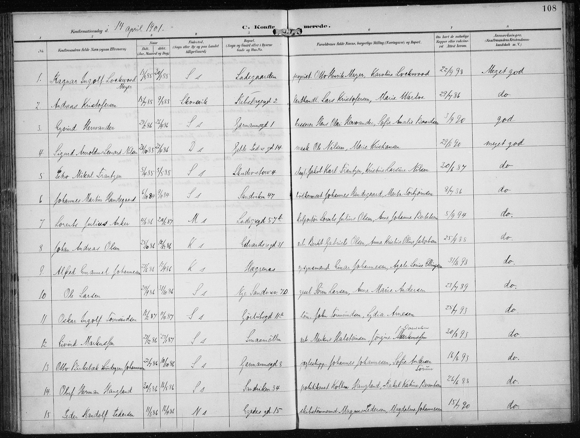 Sandviken Sokneprestembete, SAB/A-77601/H/Ha/L0010: Parish register (official) no. C 1, 1895-1905, p. 108