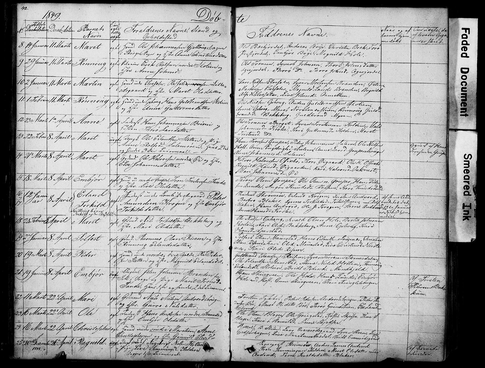 Lom prestekontor, SAH/PREST-070/L/L0012: Parish register (copy) no. 12, 1845-1873, p. 42-43