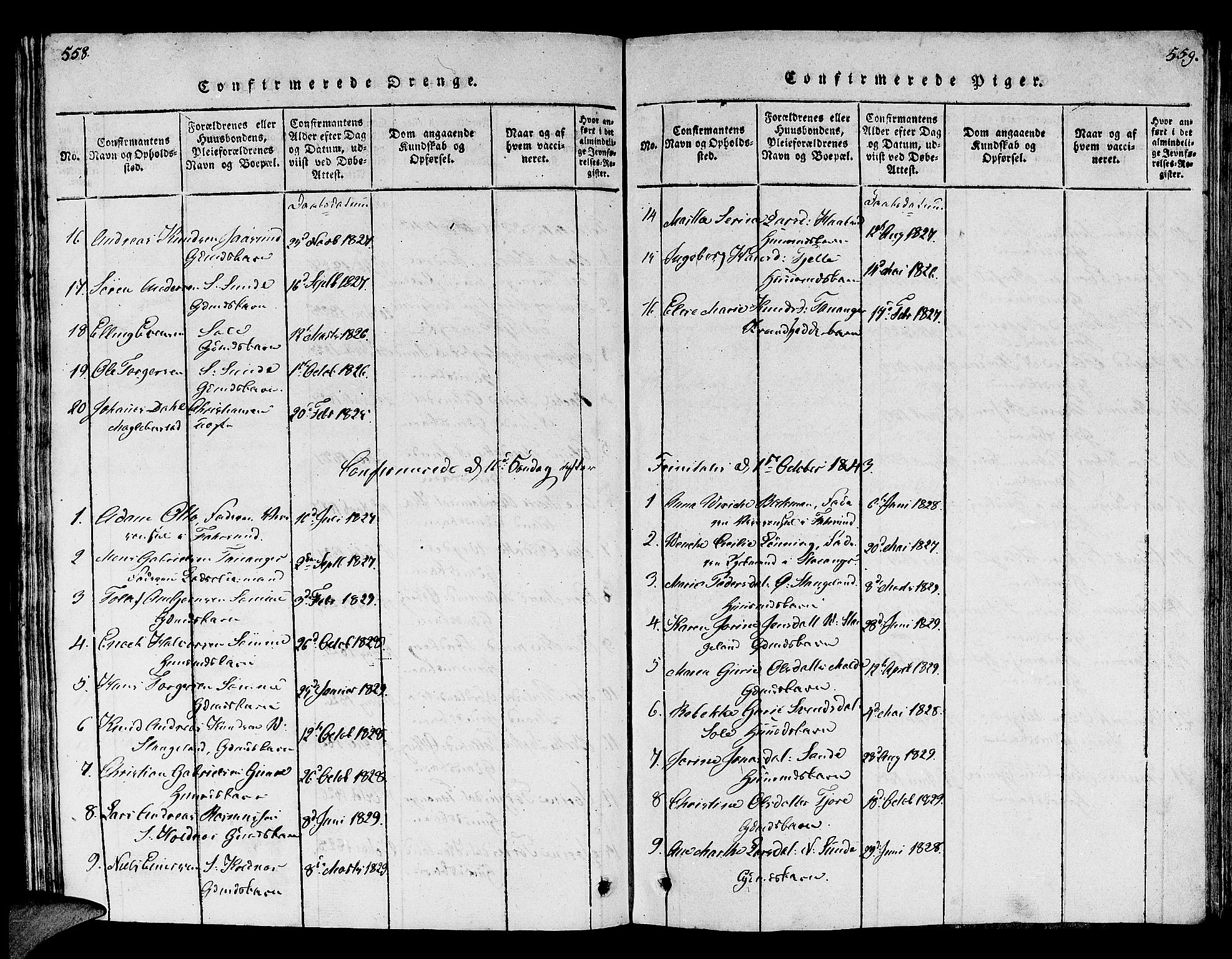 Håland sokneprestkontor, AV/SAST-A-101802/001/30BB/L0001: Parish register (copy) no. B 1, 1815-1845, p. 558-559