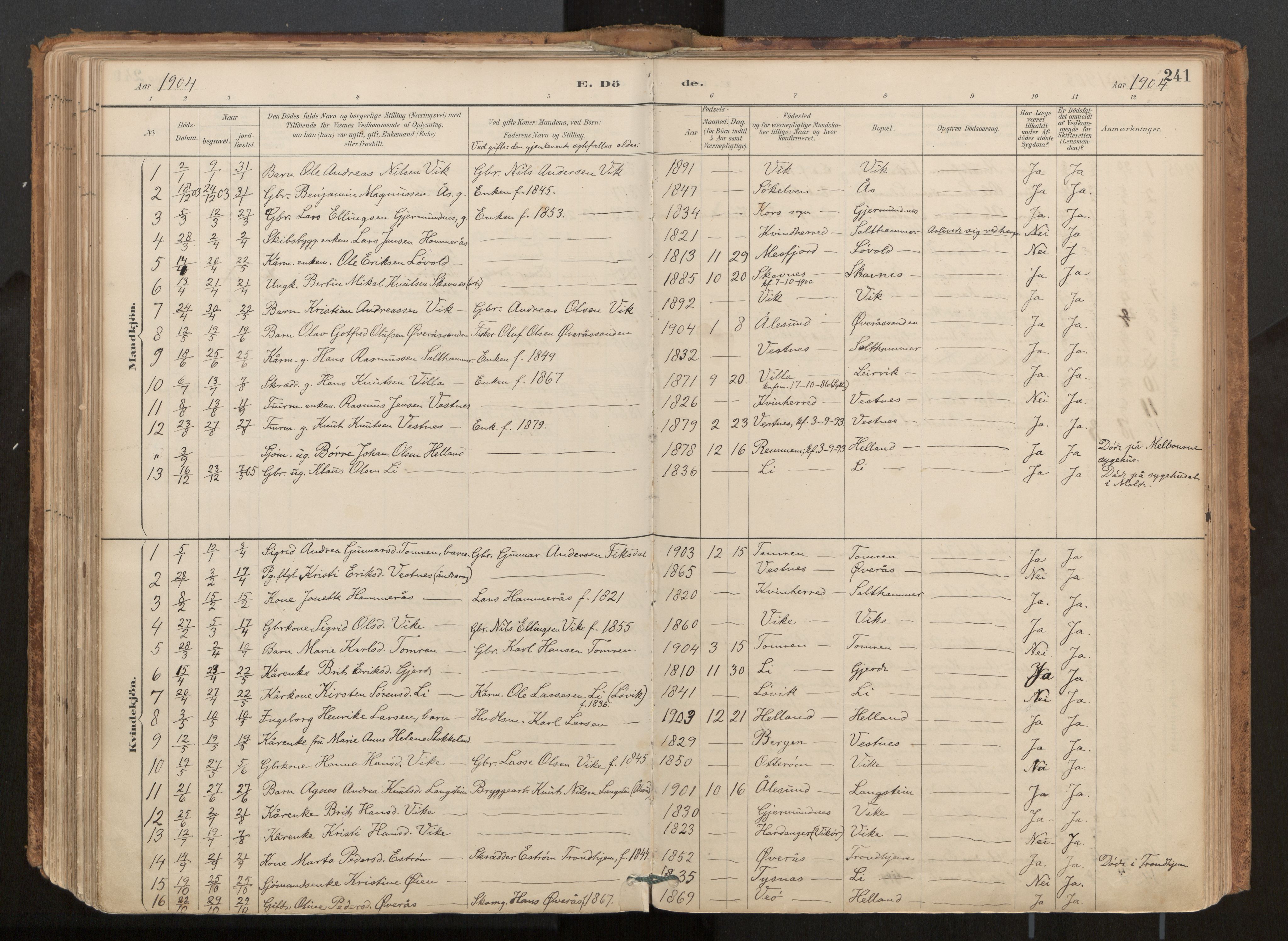 Ministerialprotokoller, klokkerbøker og fødselsregistre - Møre og Romsdal, AV/SAT-A-1454/539/L0531: Parish register (official) no. 539A04, 1887-1913, p. 241