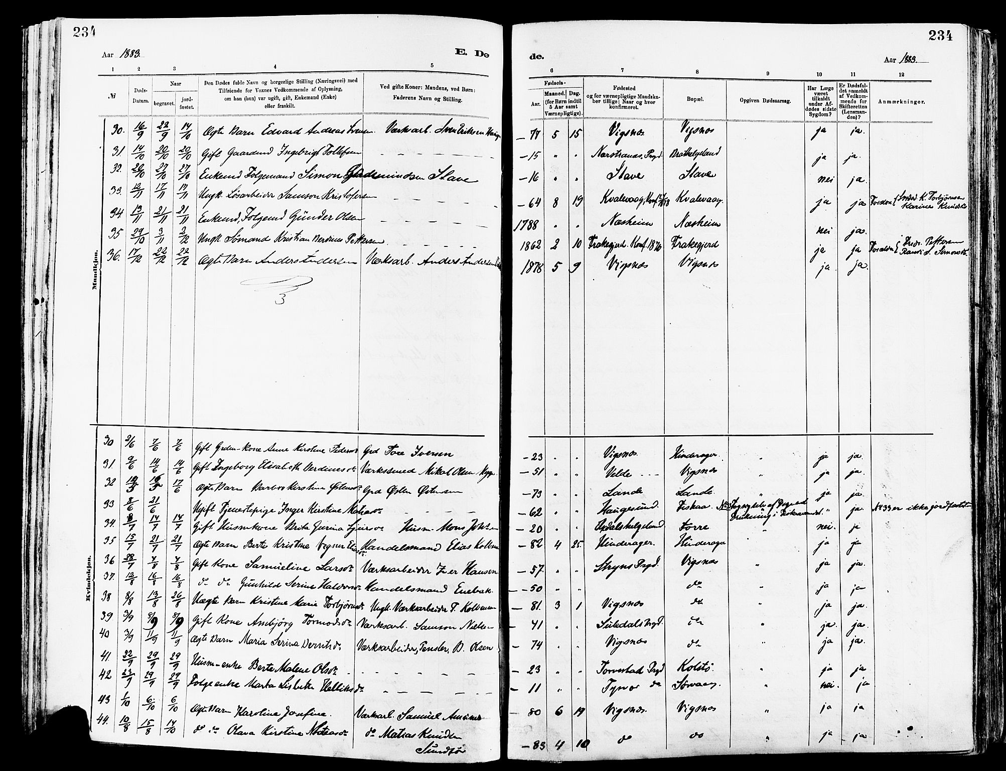 Avaldsnes sokneprestkontor, SAST/A -101851/H/Ha/Haa/L0015: Parish register (official) no. A 15, 1880-1906, p. 234