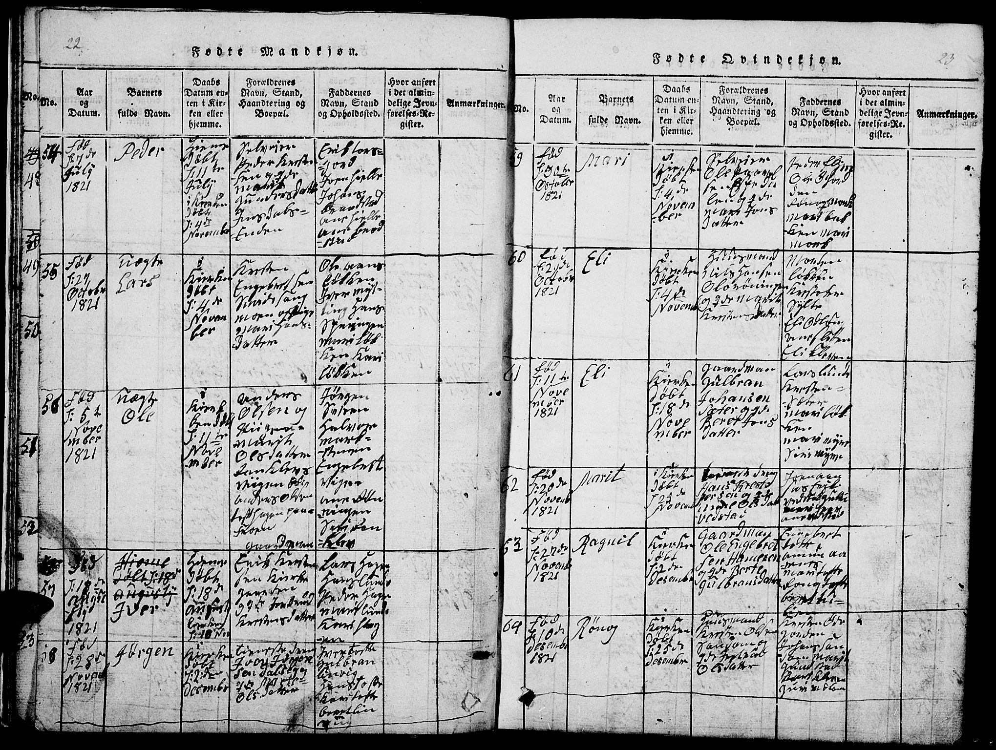 Ringebu prestekontor, SAH/PREST-082/H/Ha/Hab/L0001: Parish register (copy) no. 1, 1821-1839, p. 22-23