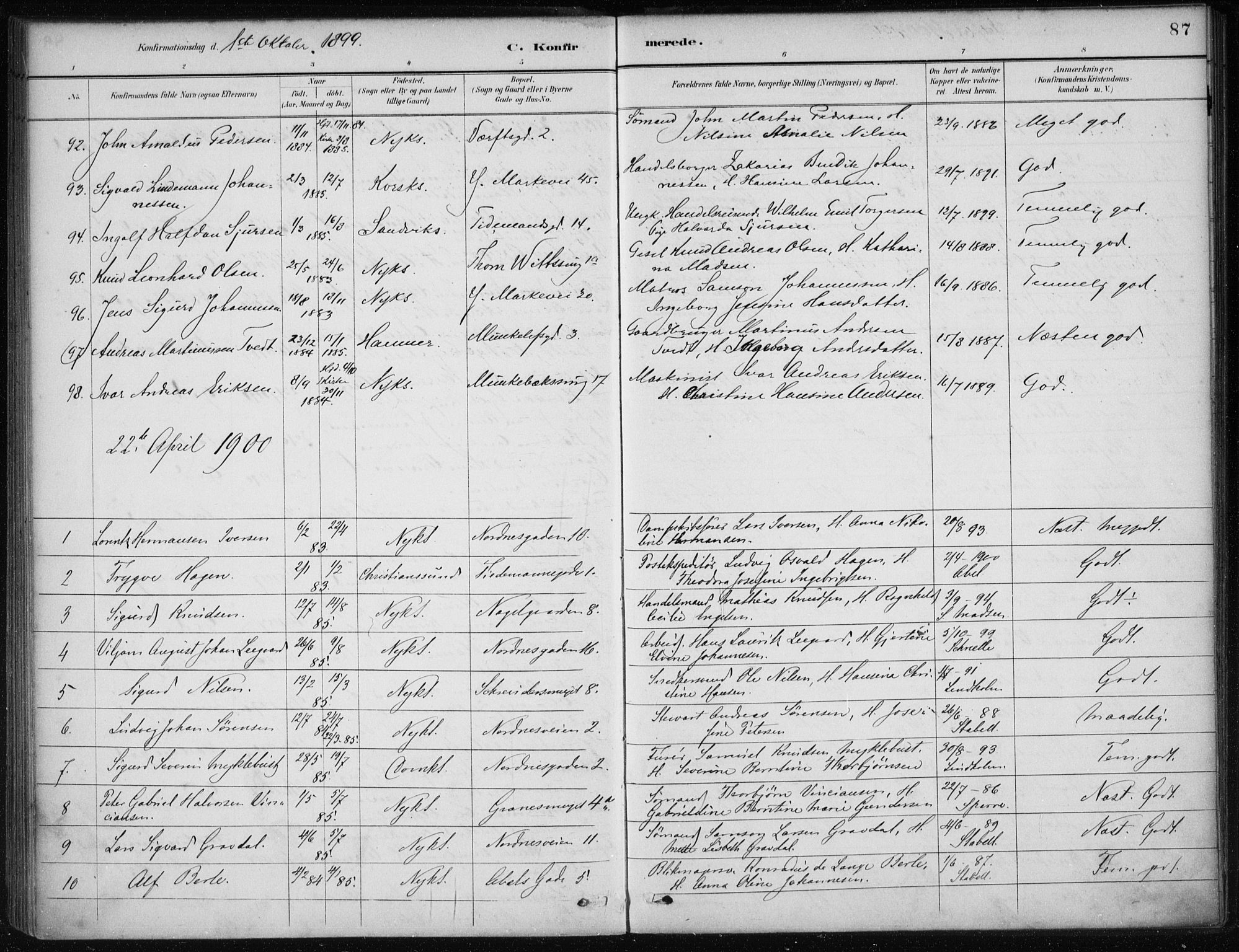 Nykirken Sokneprestembete, SAB/A-77101/H/Haa/L0027: Parish register (official) no. C 6, 1886-1913, p. 87