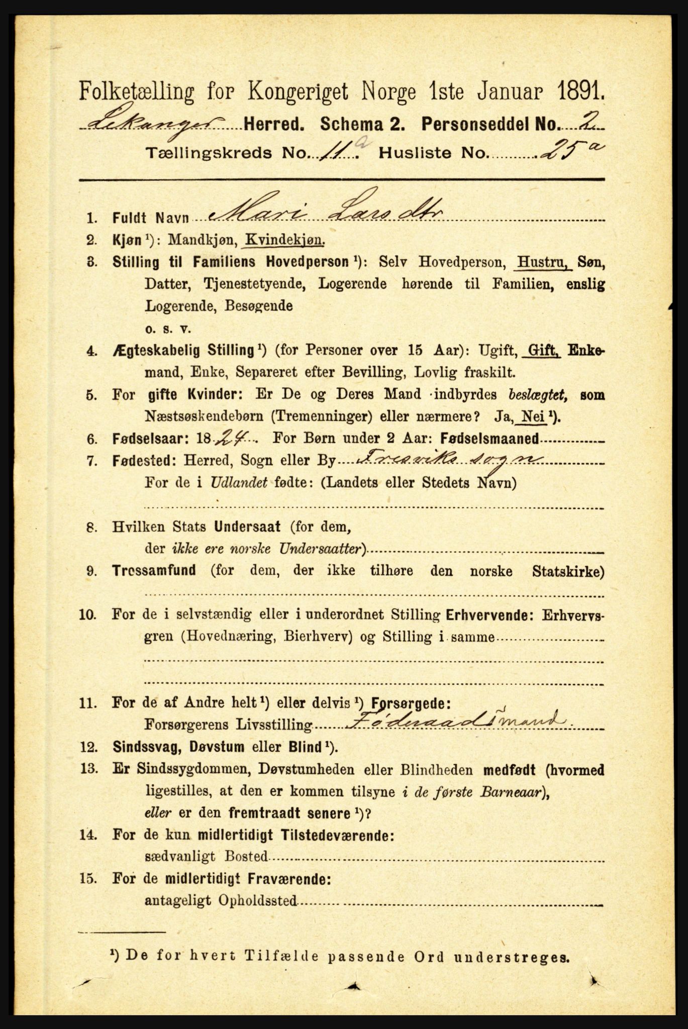 RA, 1891 census for 1419 Leikanger, 1891, p. 2133