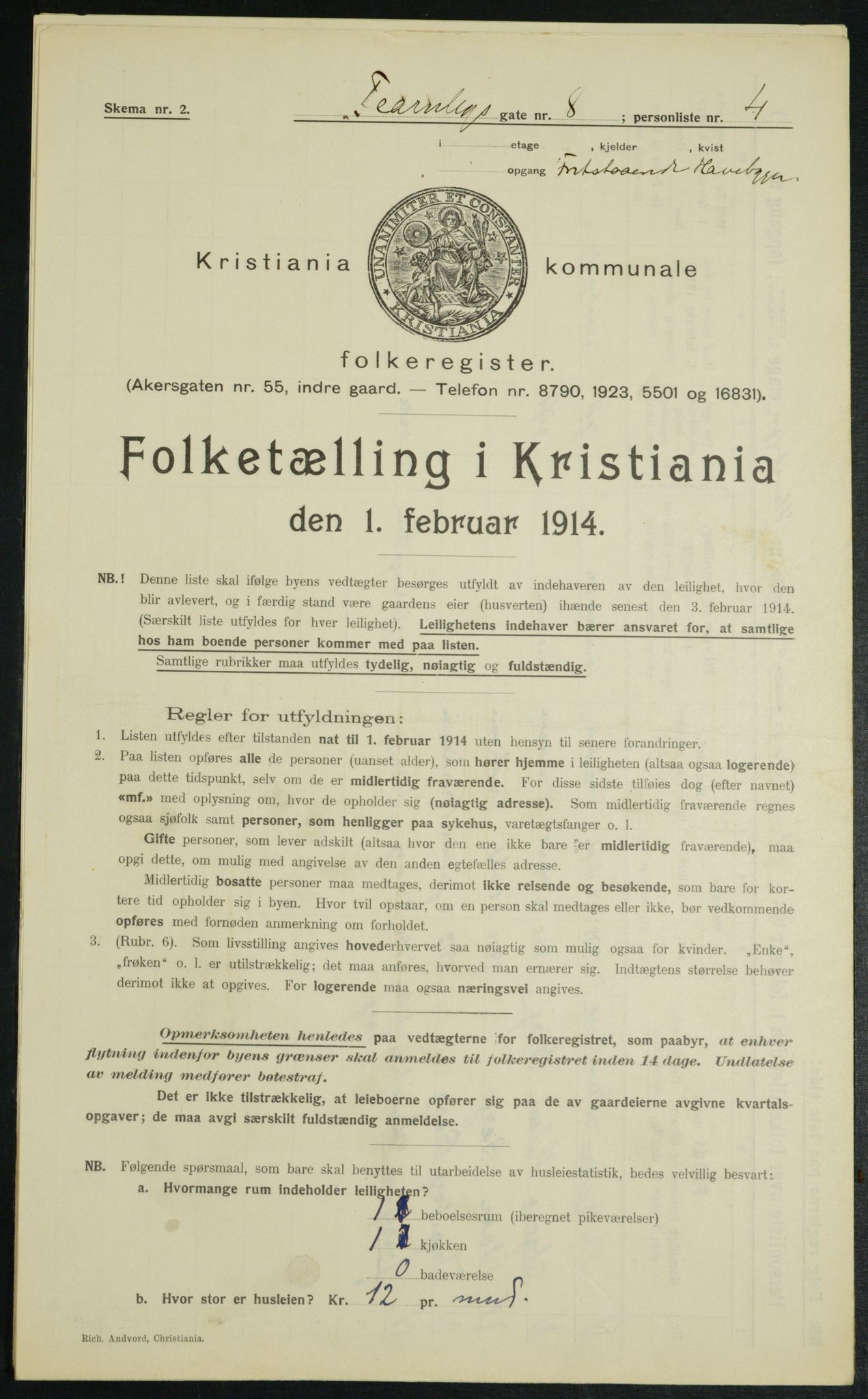 OBA, Municipal Census 1914 for Kristiania, 1914, p. 24121