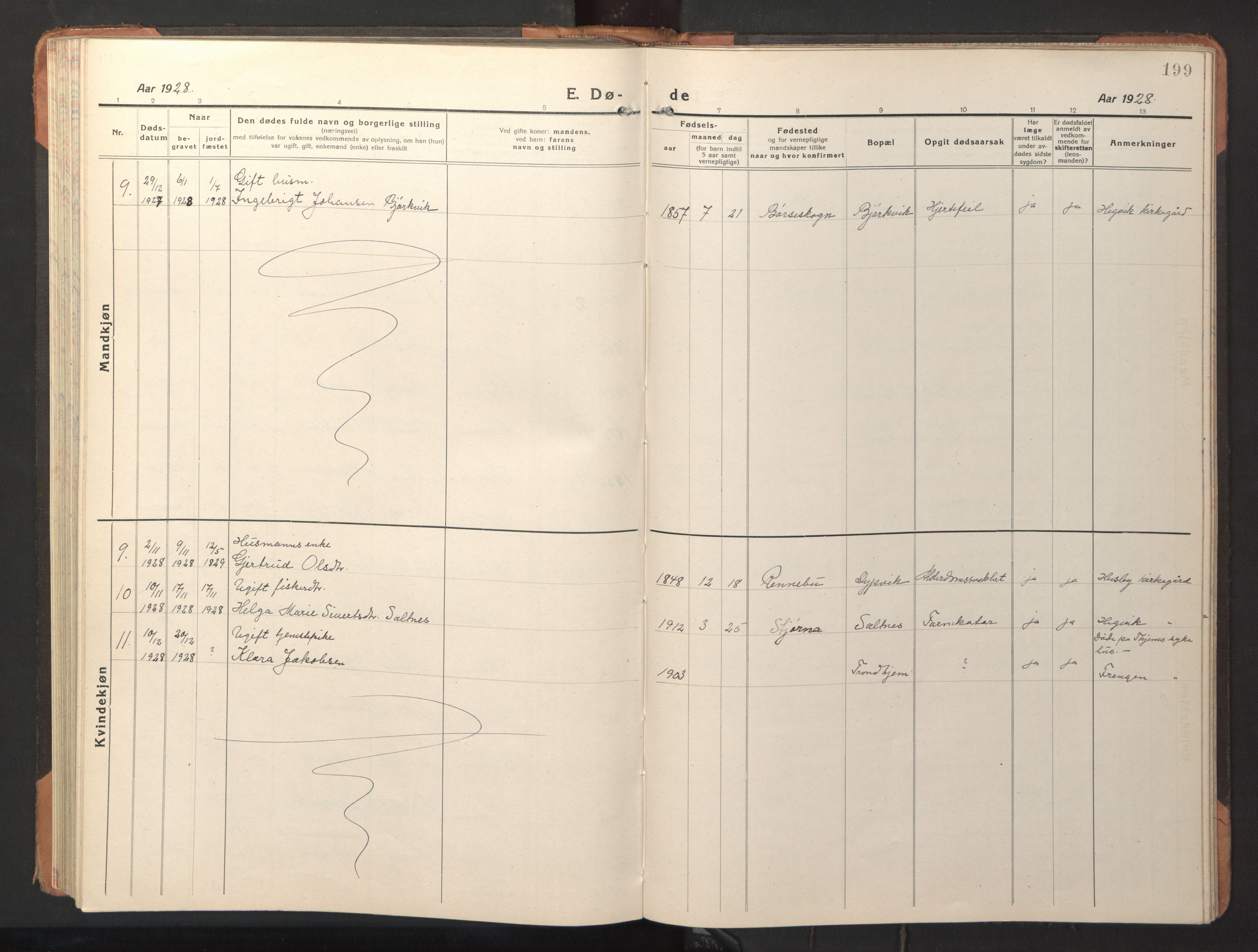 Ministerialprotokoller, klokkerbøker og fødselsregistre - Sør-Trøndelag, SAT/A-1456/653/L0658: Parish register (copy) no. 653C02, 1919-1947, p. 199