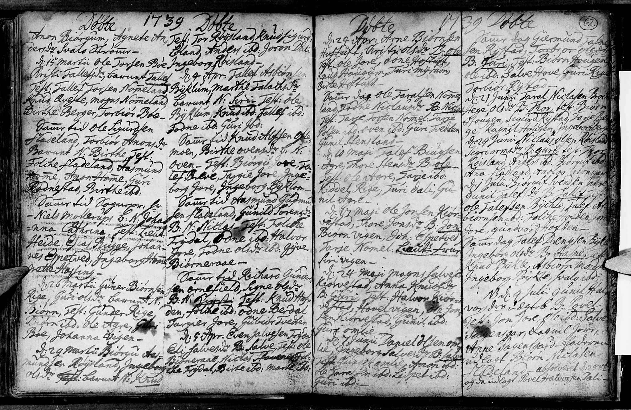 Valle sokneprestkontor, AV/SAK-1111-0044/F/Fa/Fac/L0001: Parish register (official) no. A 1, 1714-1745, p. 62