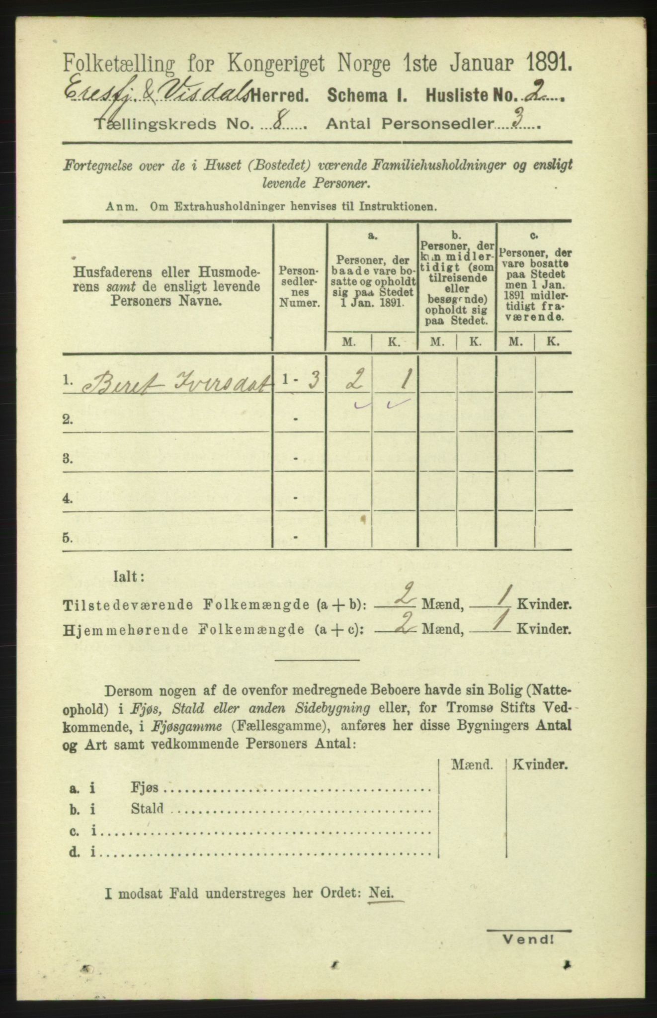 RA, 1891 census for 1542 Eresfjord og Vistdal, 1891, p. 2303